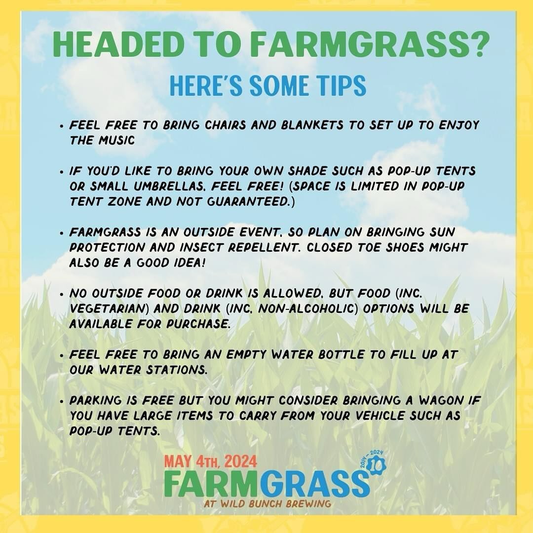 Only TWO days until @farmgrass at @wildbunchbrewing and we want to set you up for a smooth experience! See you there!