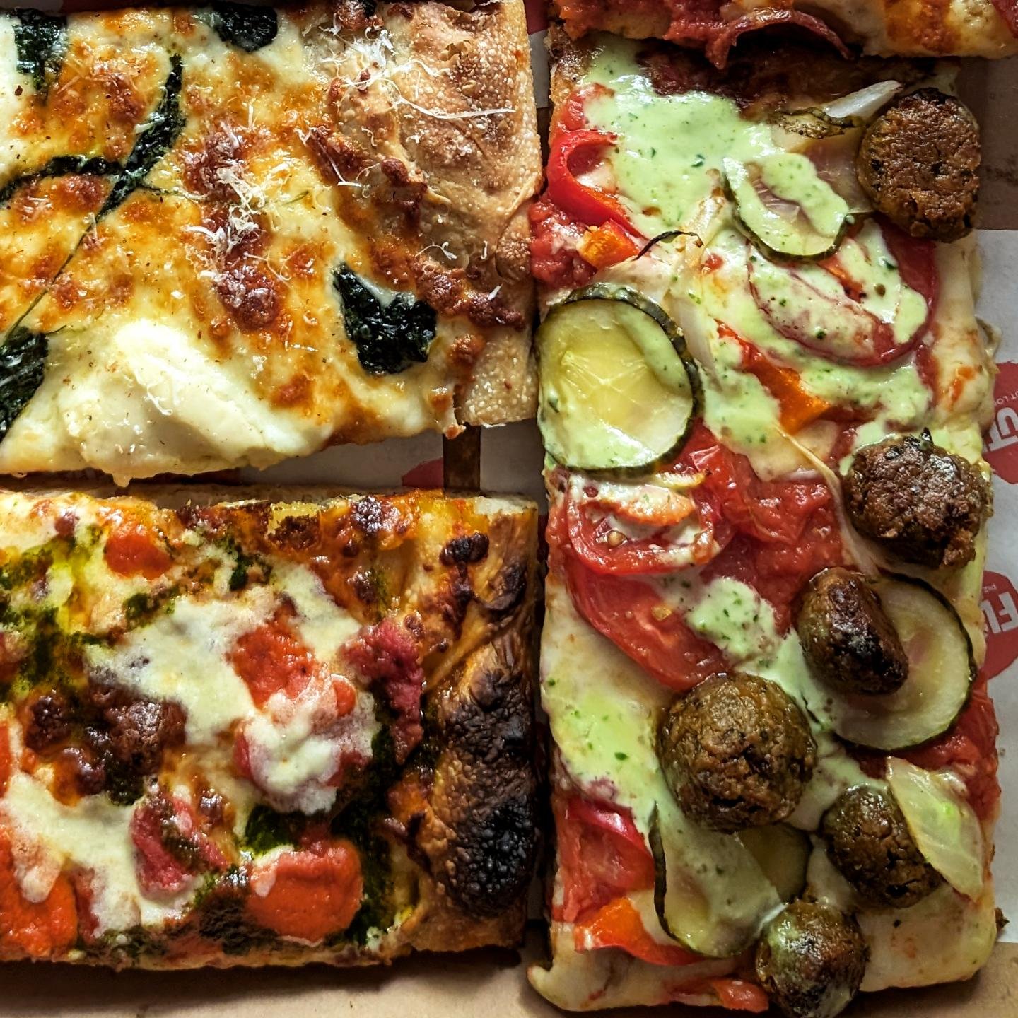 Btw we made our new falafel slice today (on the right there) and while I'm not one to say anything is good about our pizza... it's up to you to decide if that is ever true or not...I have to say this one was a banger. As per our M.O., it was all home