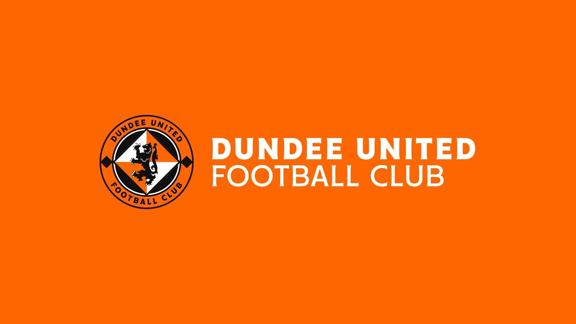 Orange background with the Dundee United Football Club logo on the left and the text 'Dundee United Football Club' in white letters on the right.