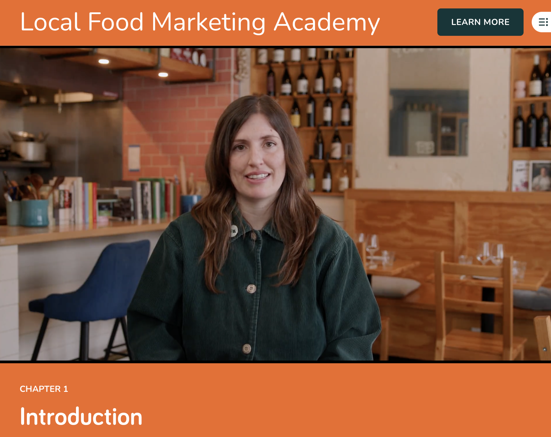 A screenshot of the introduction to the Local Food Marketing Academny