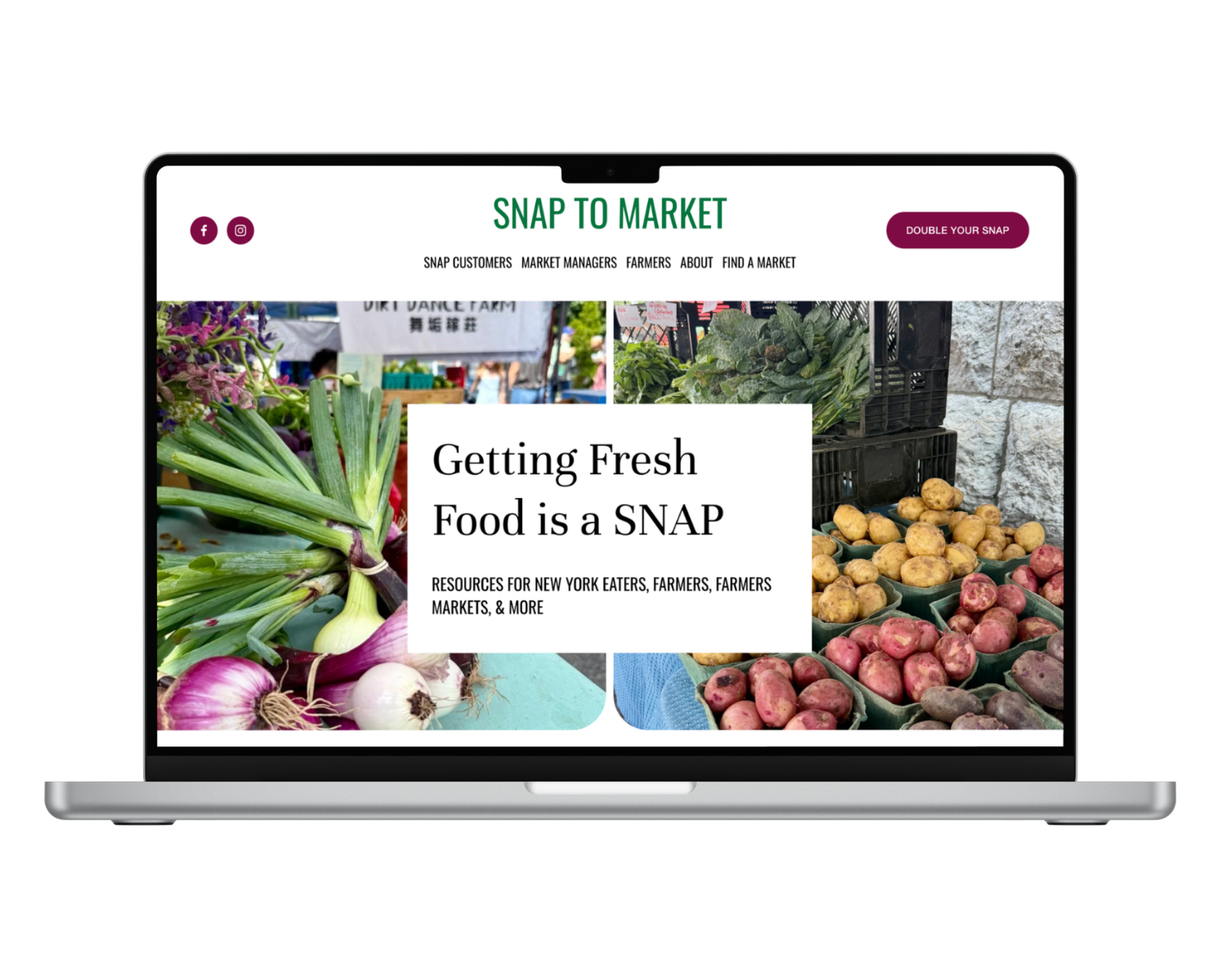 A laptop with the homepage of the Snap to Market website
