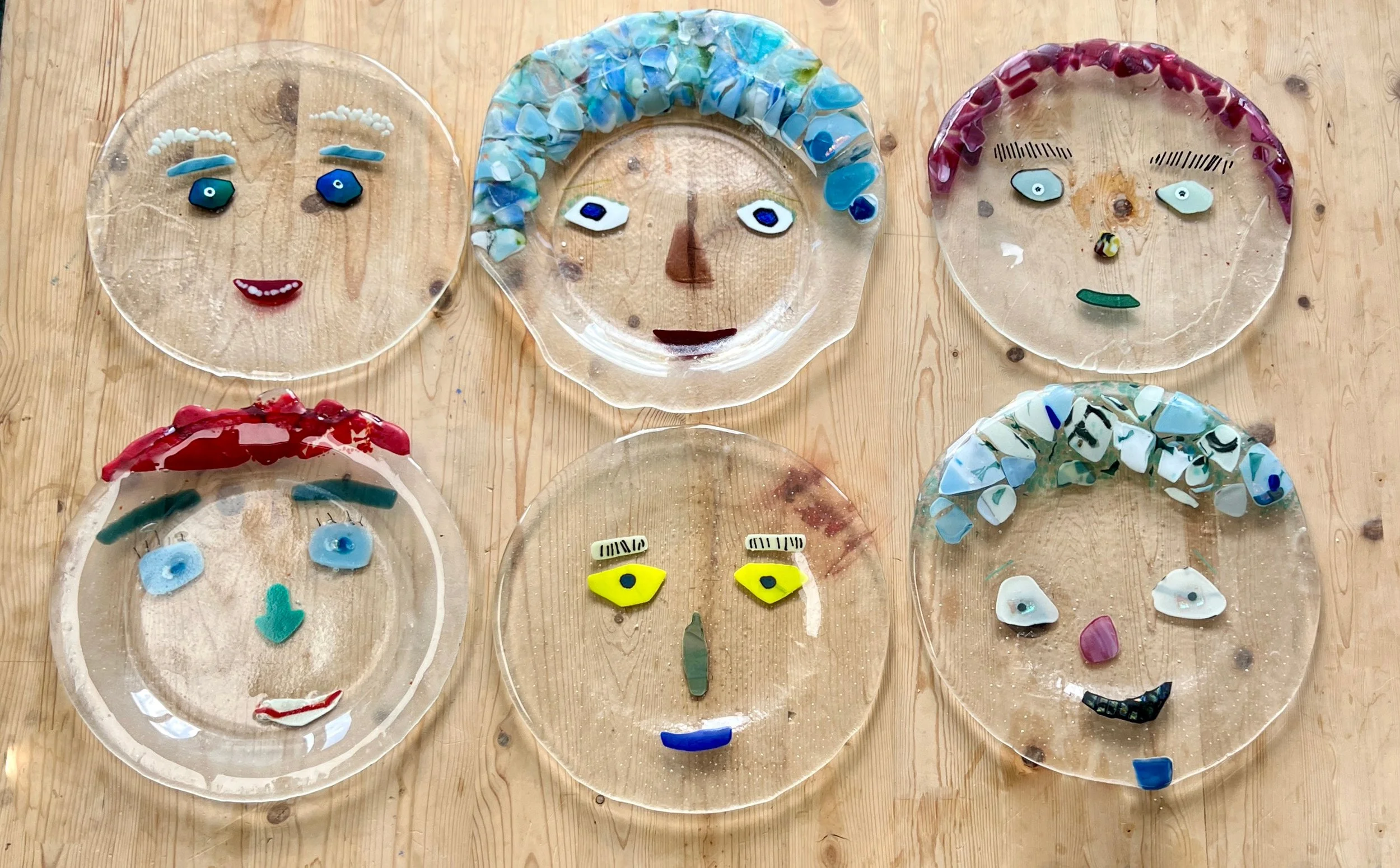 Facey Plates- Set, 2025 / Fused Glass / 12 ½ inches