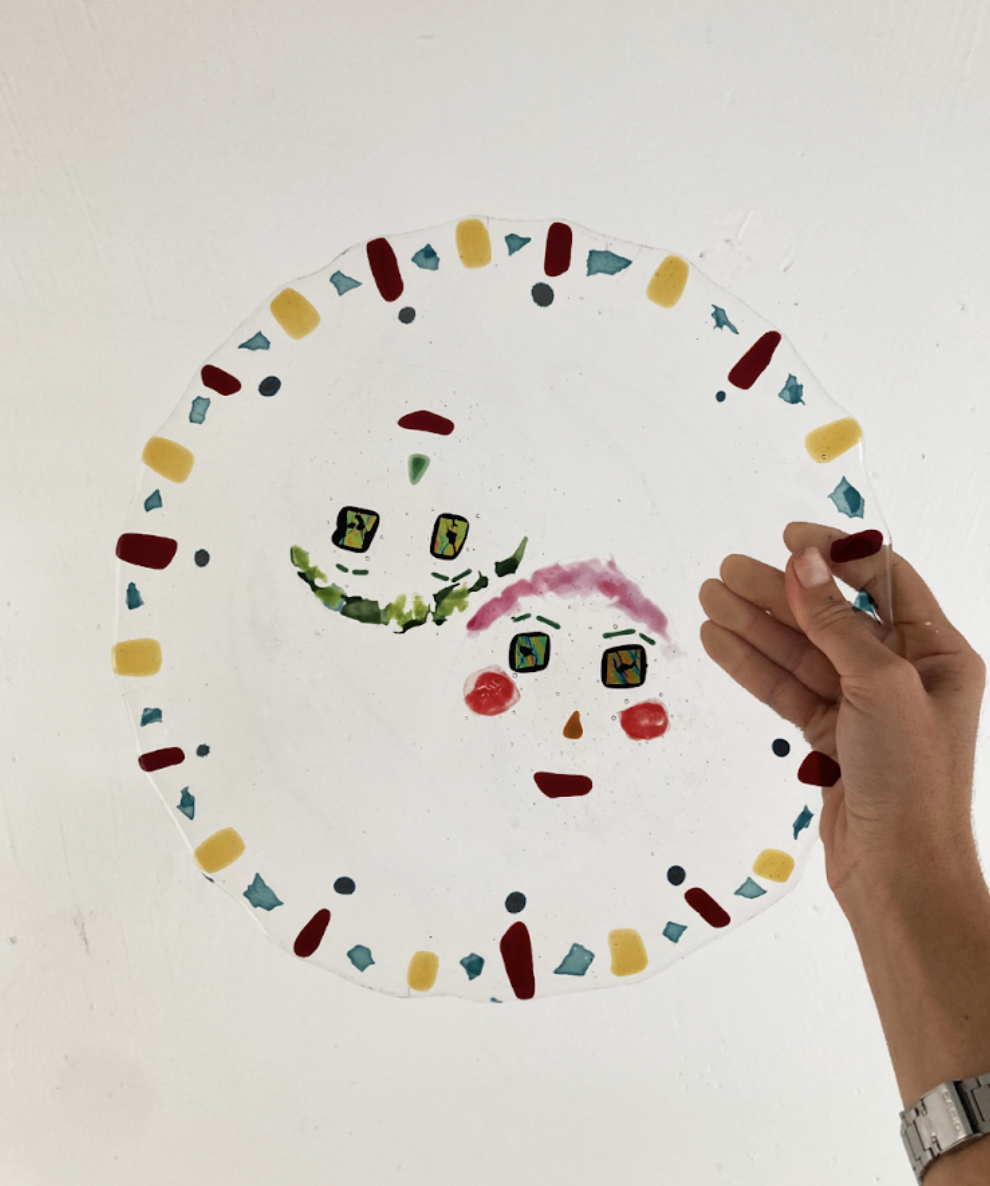 Facey Plate- 2, 2024 / Fused Glass / 12 inches