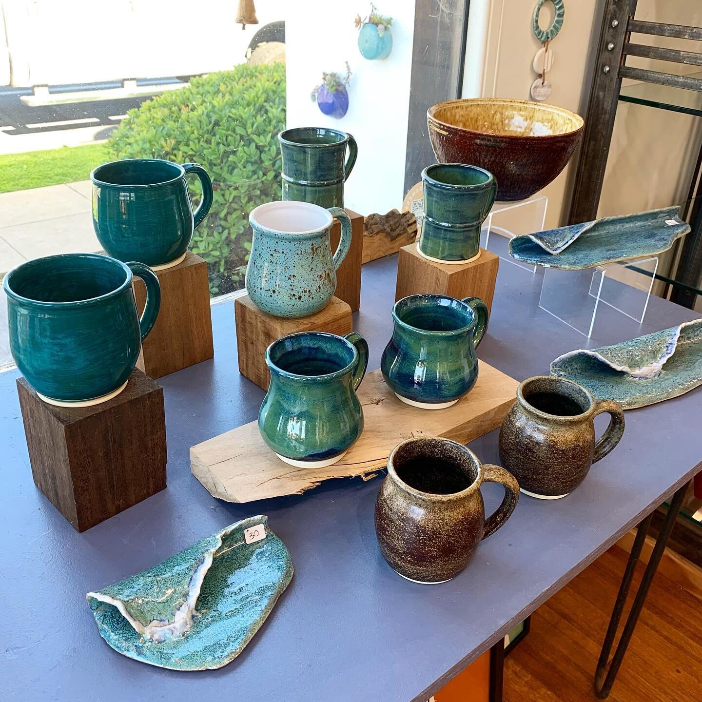 Dave Deavenport just restocked us with more of his beautiful ceramic mugs, waves and bowls! Everyone loves Dave&rsquo;s waves! 🌊