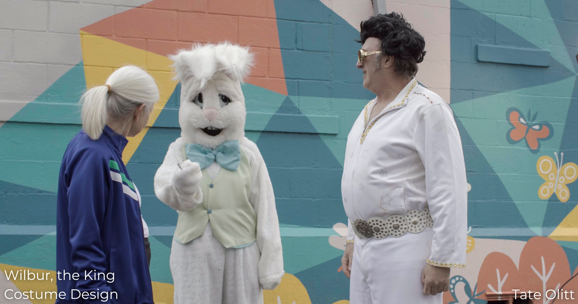 Rhonda, Wilbur, and Mascot Wilbur, The King costume design by Tate Olitt