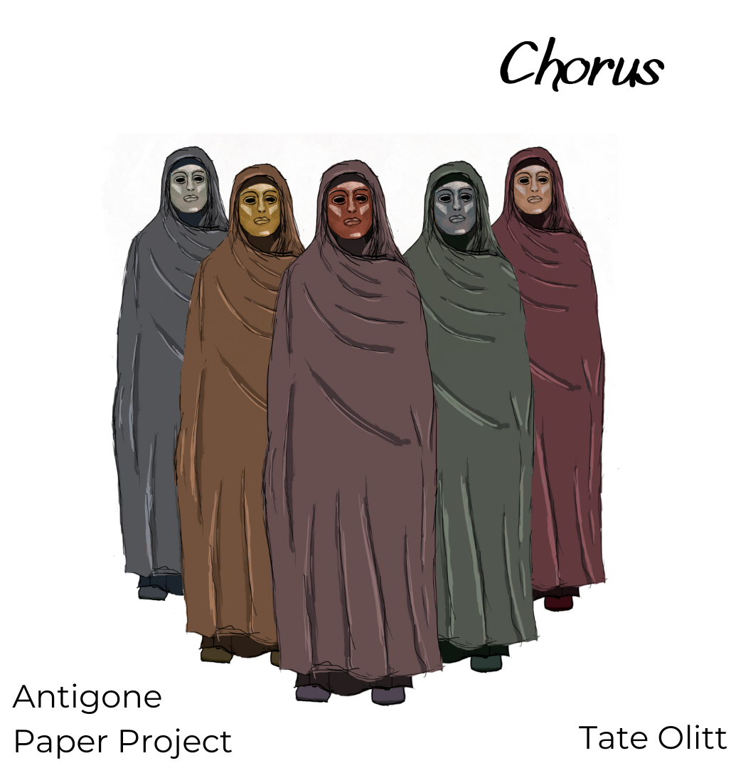 Antigone Chorus costume rendering by Tate Olitt