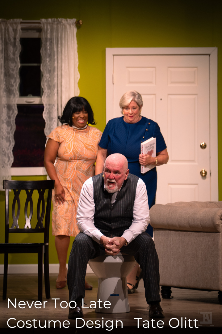 Never Too Late Costume Design Edith, Harry, and Grace