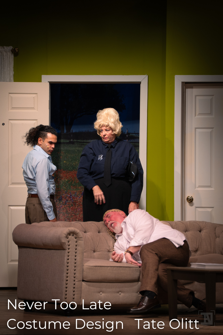 Never Too Late Costume Design Charlie, Police Officer, and Harry