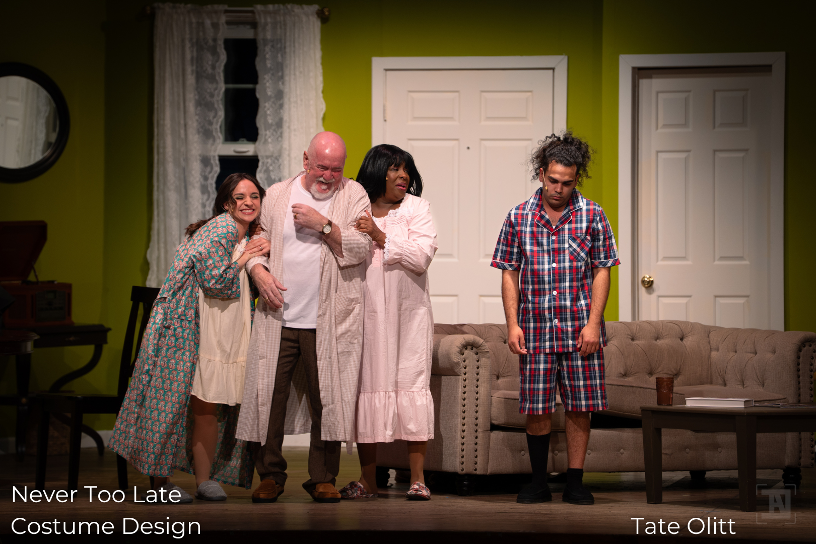 Never Too Late Costume Design Kate, Harry, Edith, and Charlie Pajamas