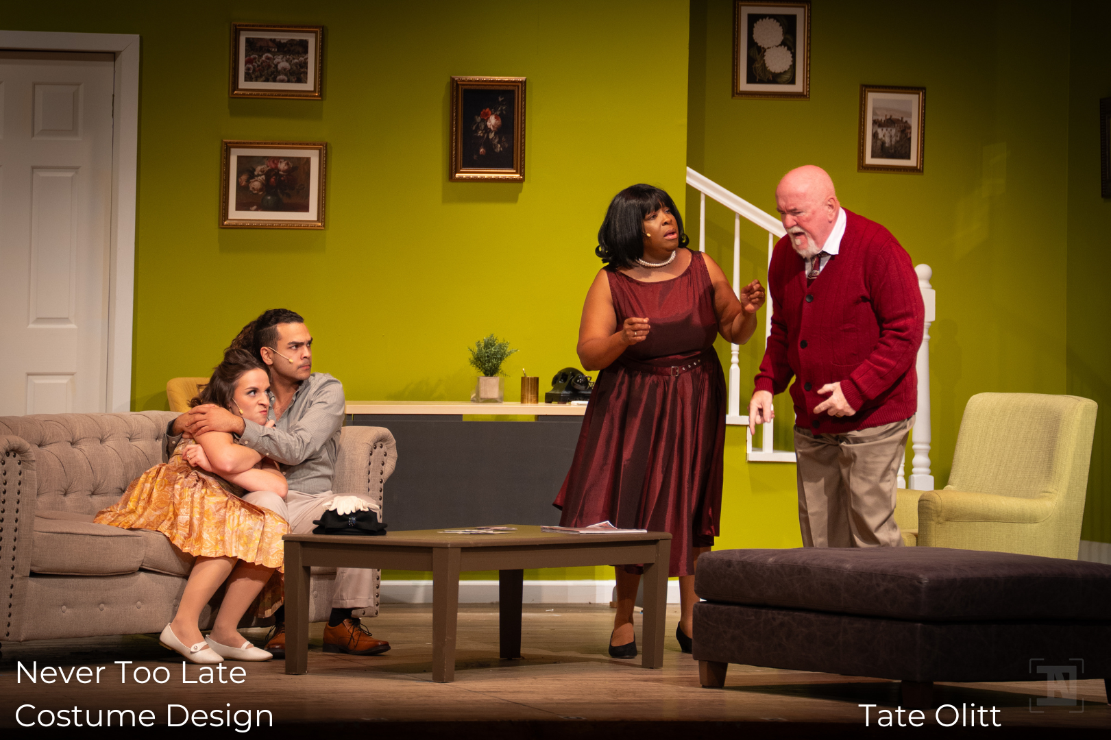 Never Too Late Costume Design Kate, Charlie, Edith, and Harry