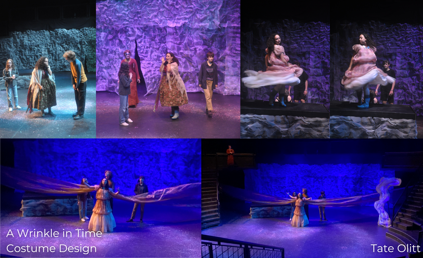 A Wrinkle in Time play Mrs. Whatsit costume transformation designed by Tate Olitt.
