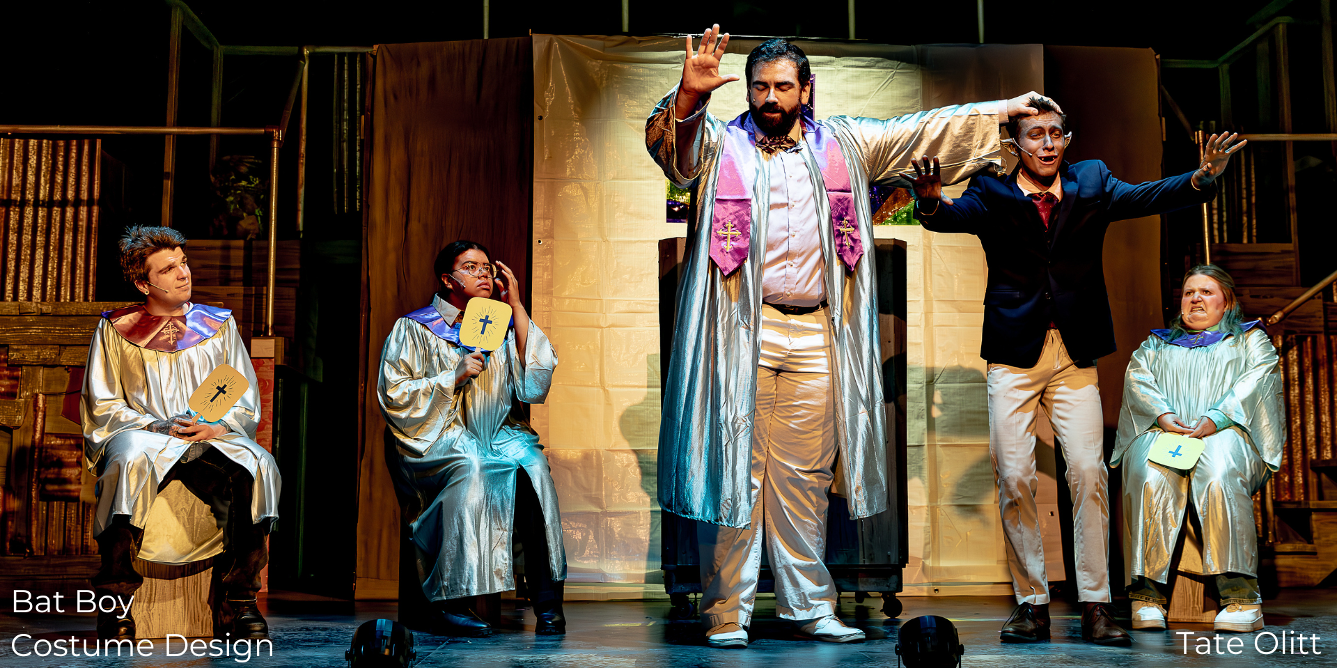 Bat Boy, Reverend, and choir costumes designed by Tate Olitt
