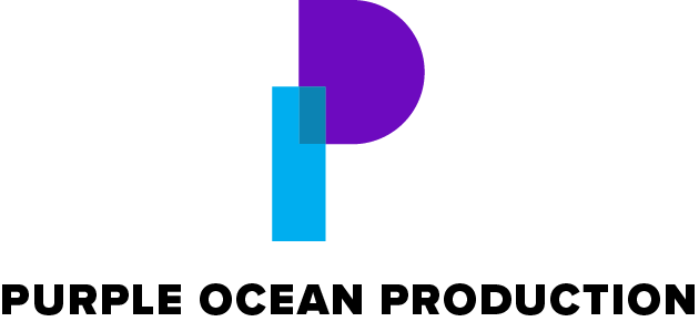 Purple ocean production logo with company name underneath
