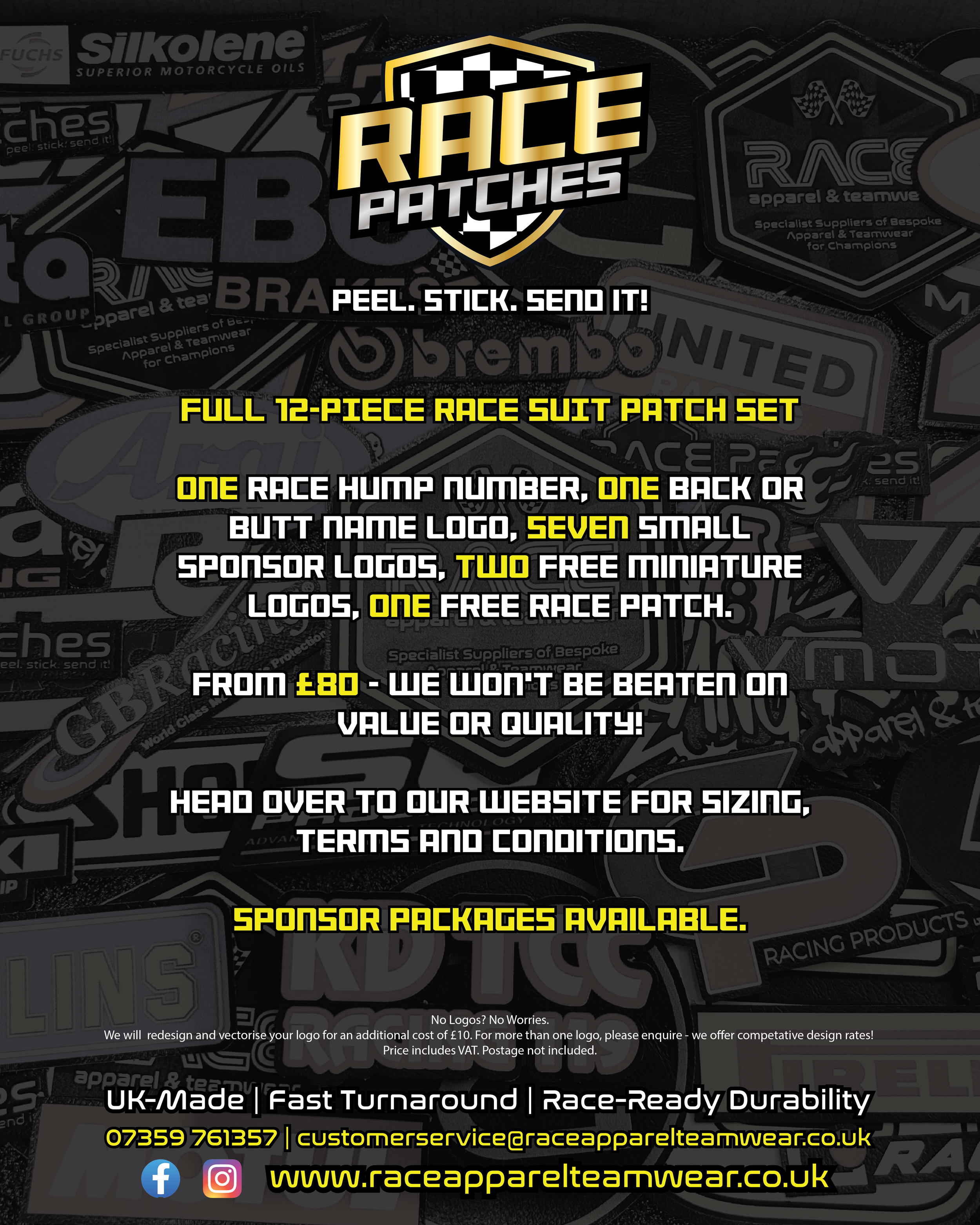 RACE Patch - full race suit patch set (12 pieces)