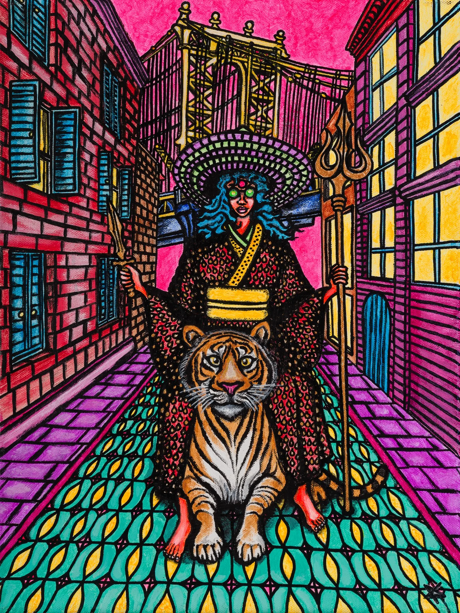 Shakti rides to Dumbo. Acrylic on 12 x 16 canvas.