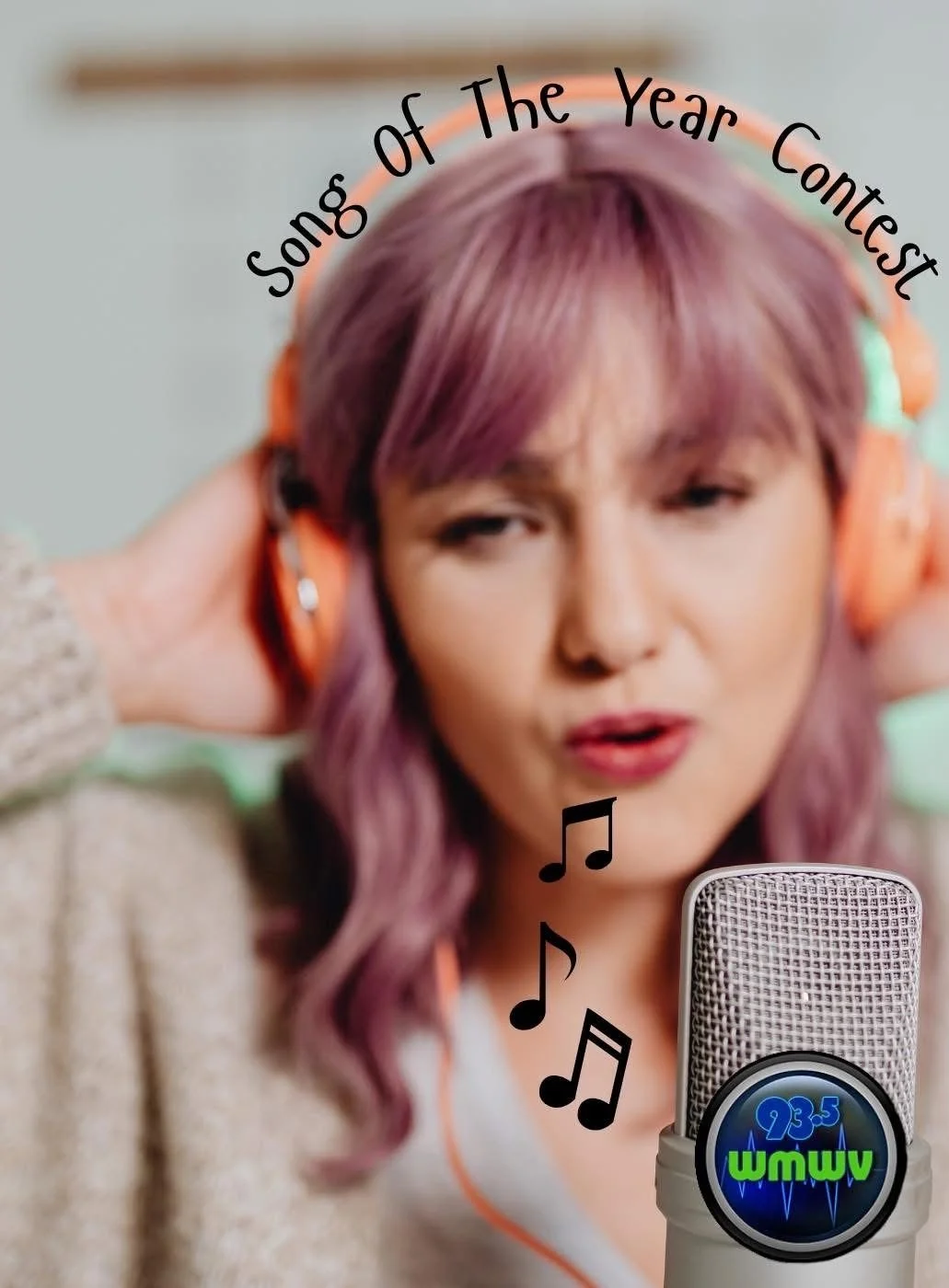 Singer with headphones and microphone