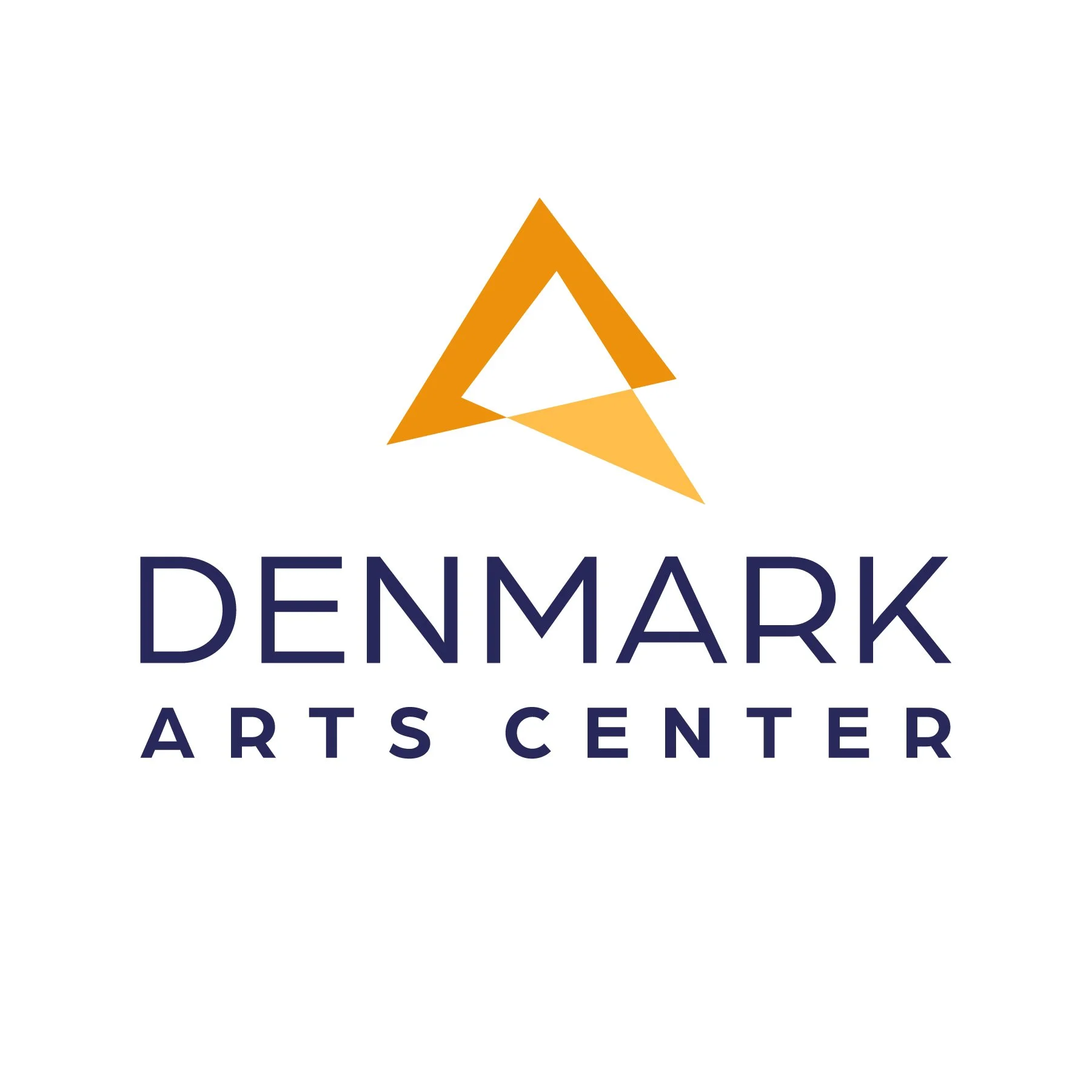 Logo of Denmark Arts Center featuring a stylized triangle above the text 'DENMARK ARTS CENTER' in dark blue.