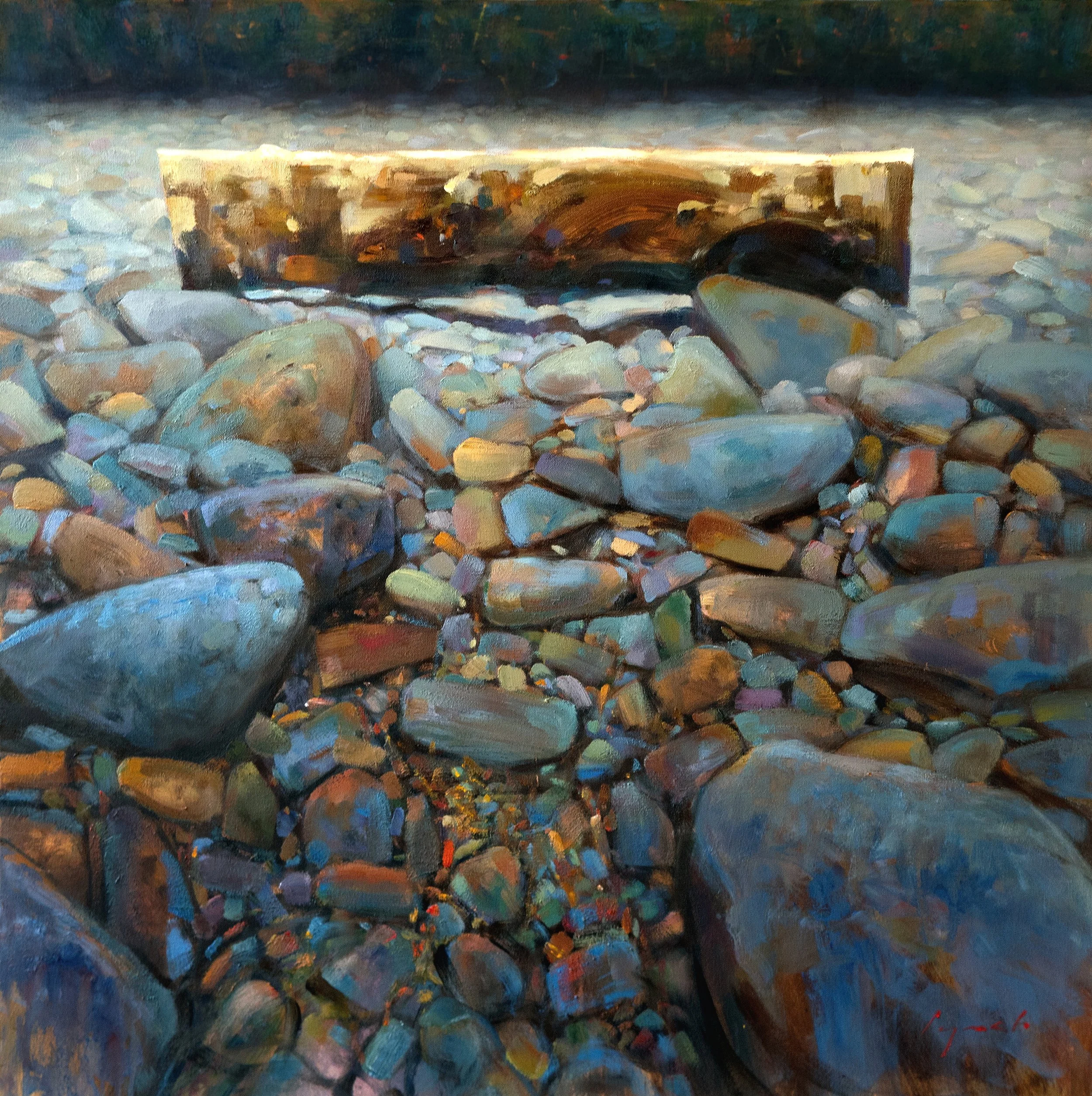 'Illuminated Log'  36 X 36 in. Oil on Canvas - Madrona Gallery