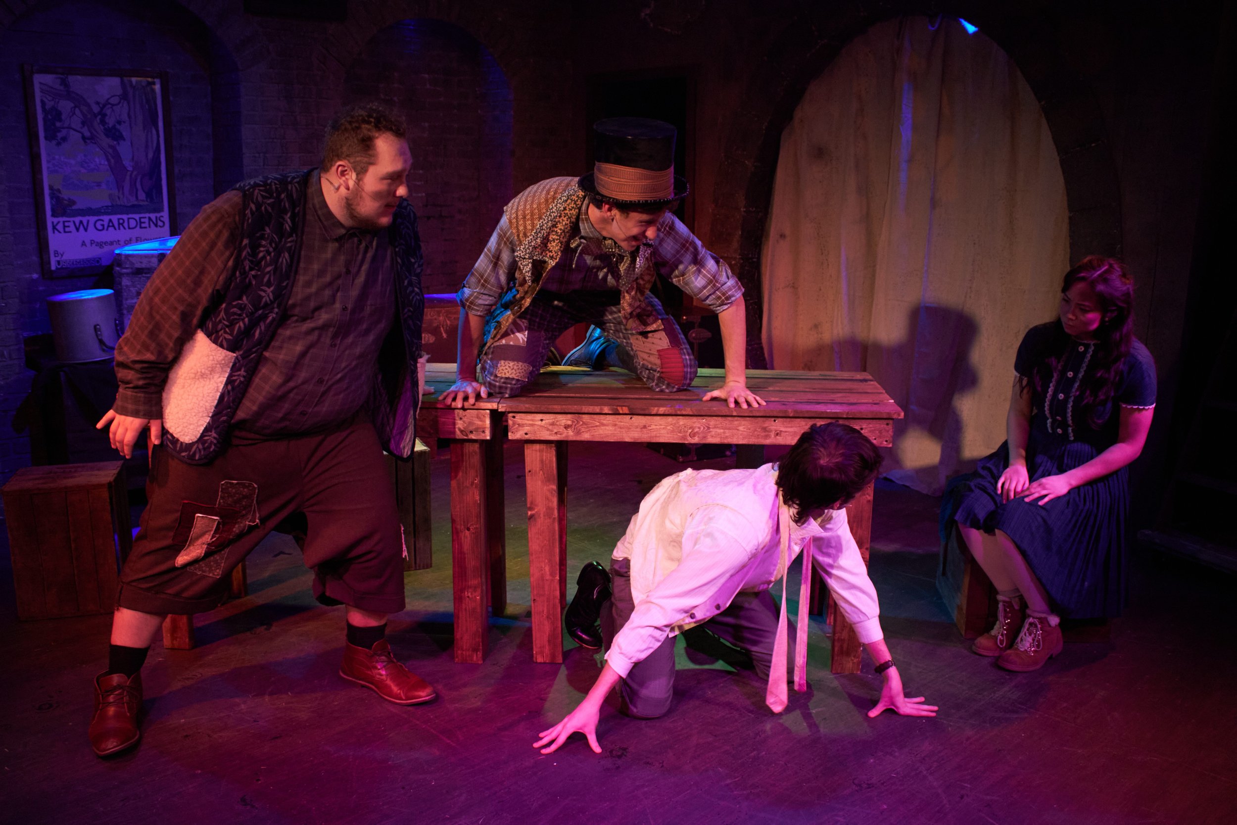 Ben Friesen's 'Mad Hatter', Simon Elliot's 'March Hare', and Xavier Wilson's Dormouse team up at the Tea Party.