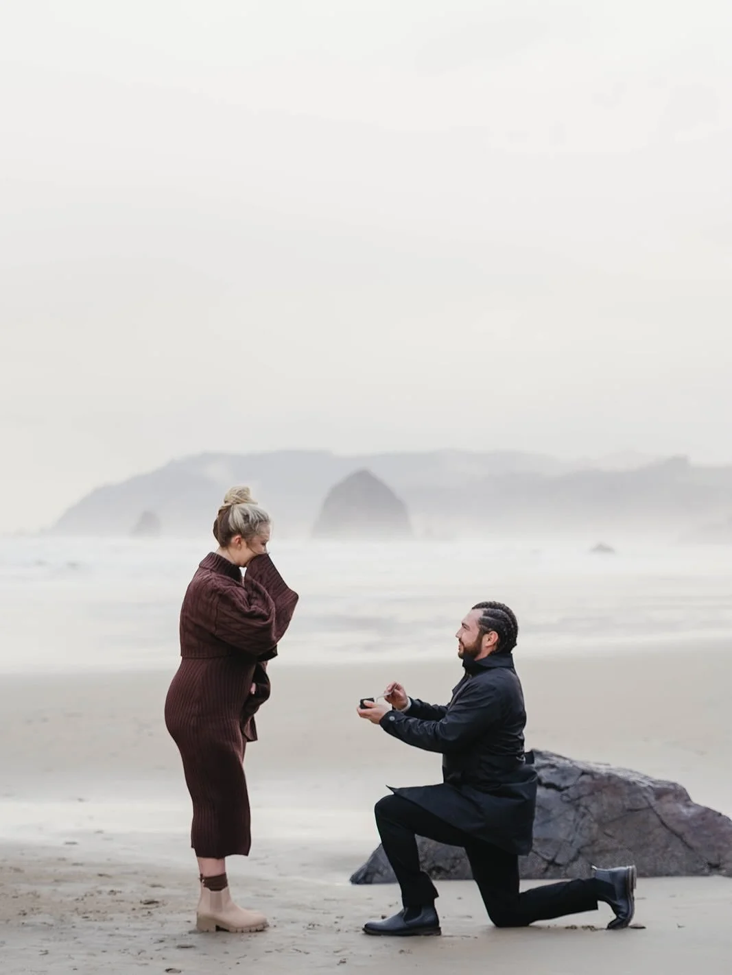 Some days the coast shows off&mdash;rain, rainbows, and a whole lot of joy. It was such a pleasure photographing Cody + Jacob&rsquo;s surprise engagement! 🌊✨