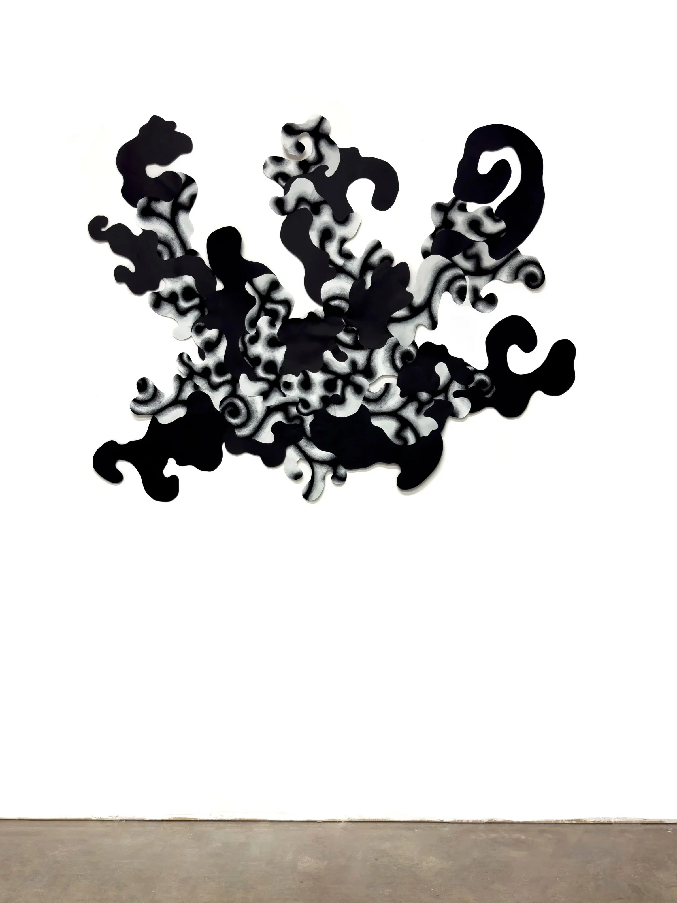 Crawl,  75’’ x 60’’,   Collage of Paper and Prints of Original Charcoal Drawing, 
 2025