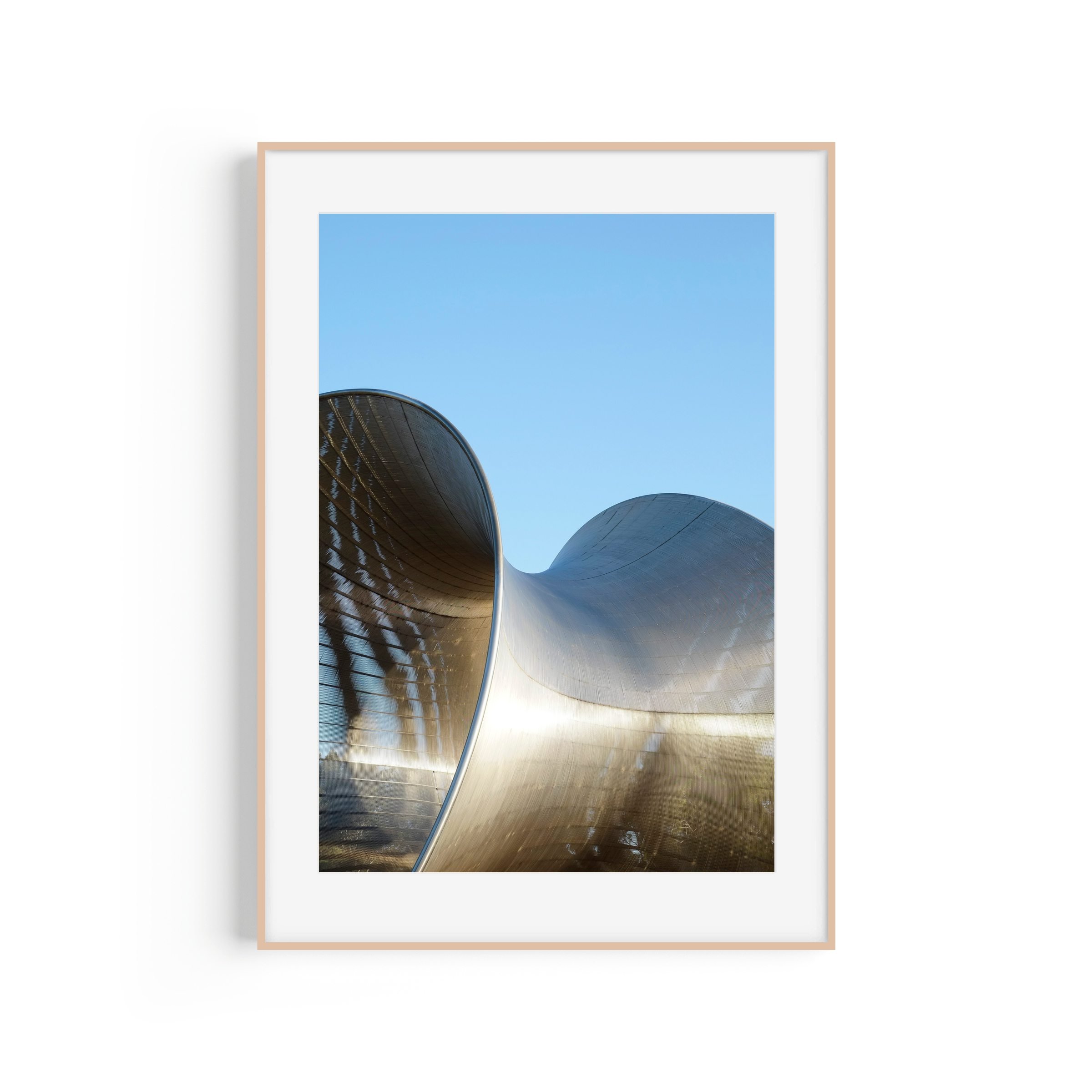 Pipedreams Maribyrnong Victoria industrial pipes minimalist photography print in brown frame with matte by Matthew Sherren