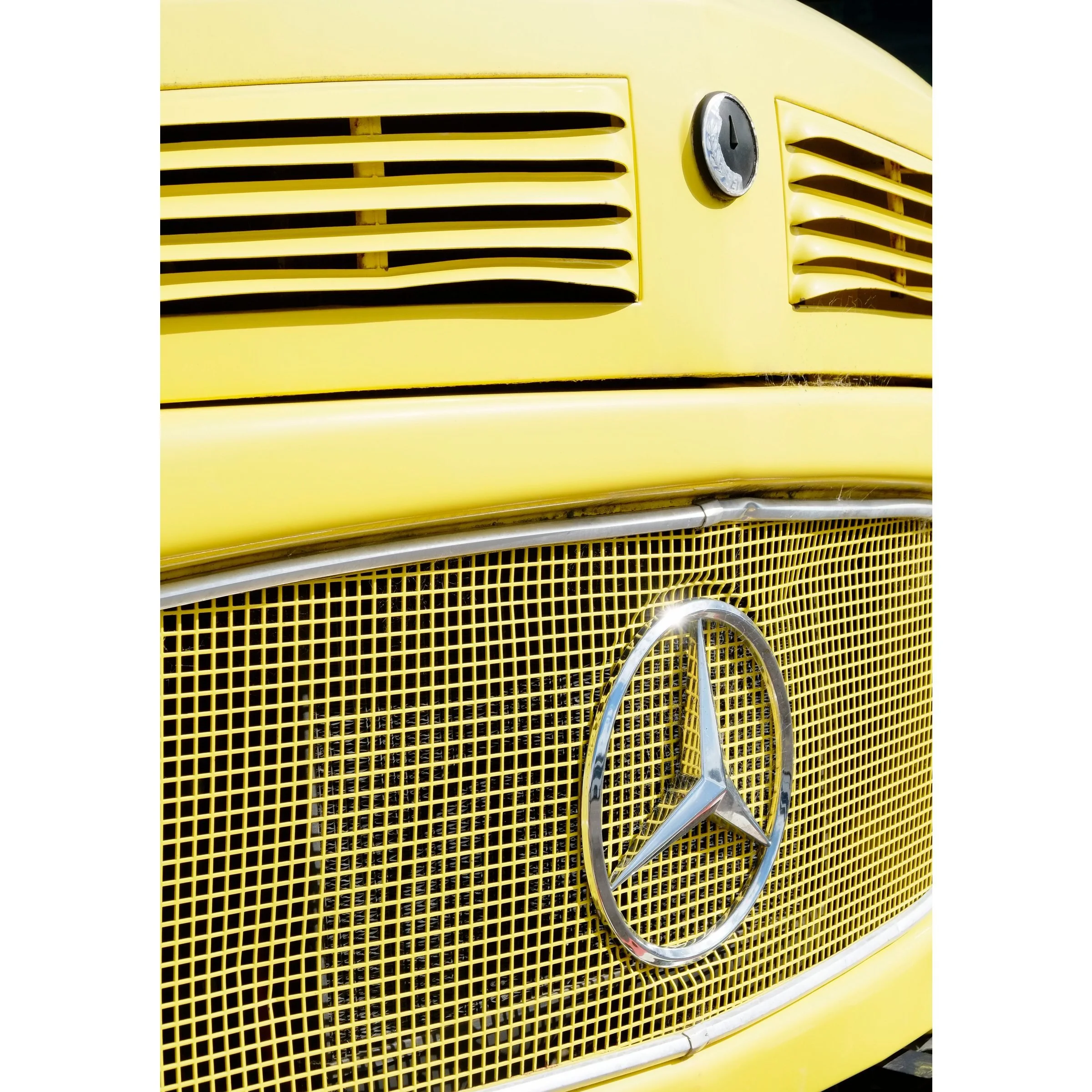 Smiggins Holes Kosciuszko National Park vintage yellow Mercedes close-up photography print by Matthew Sherren