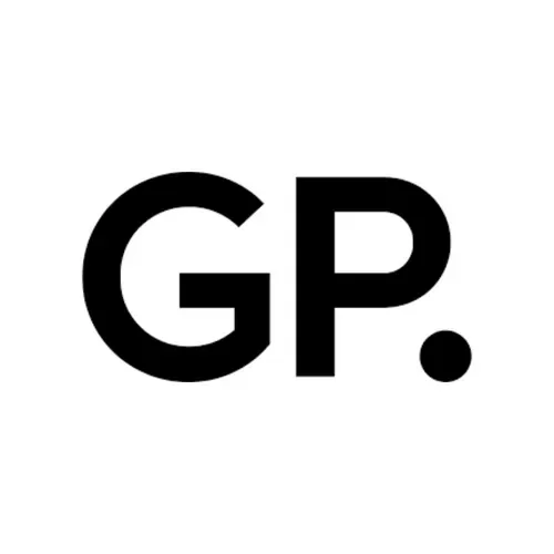 Black letters 'GP' with a period on a white background.
