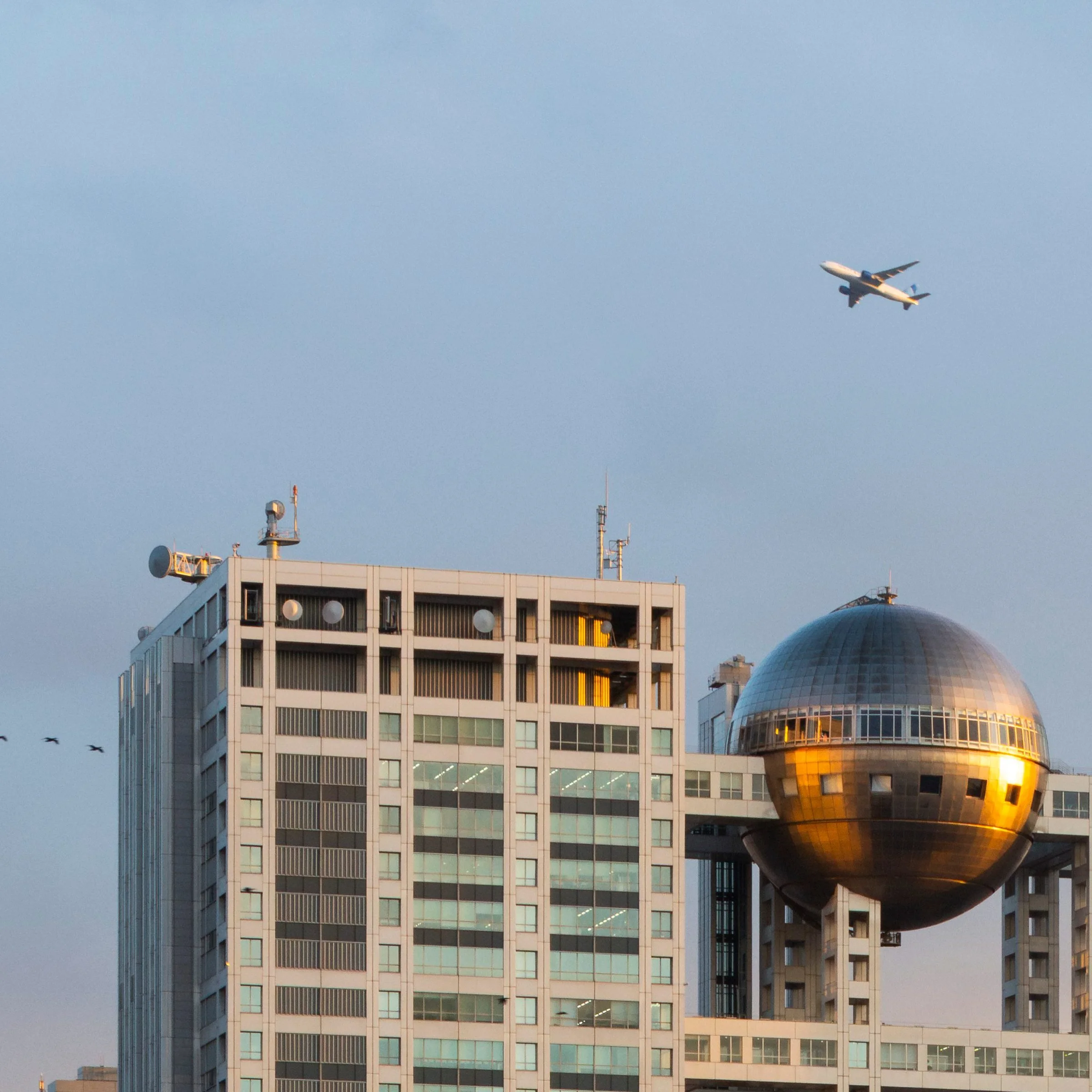 Coconut Mall print close up, gold observation sphere of the Fuji Television Headquarters, Odaiba Tokyo, by Matthew Sherren