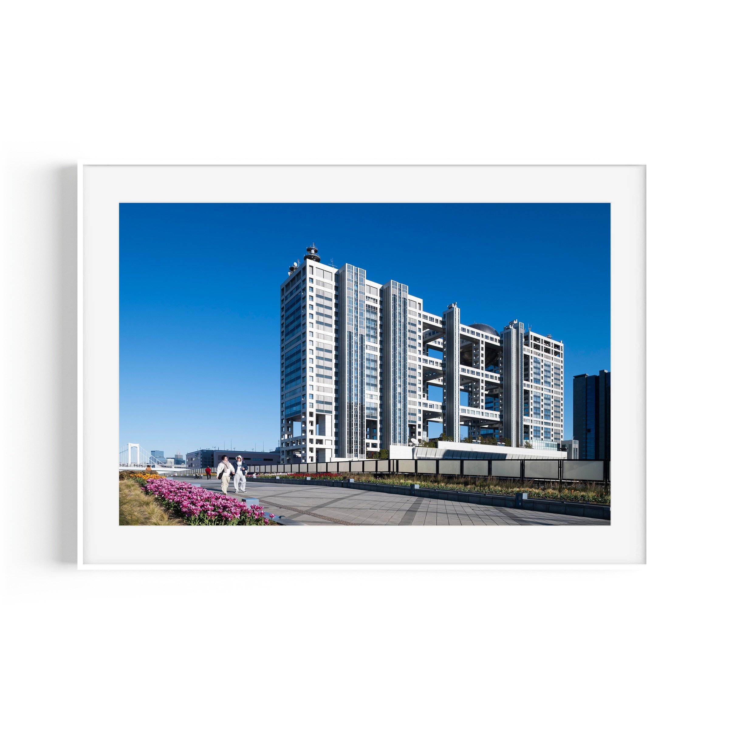 Mute City Fuji TV Headquarters Odaiba Tokyo architecture print in white frame by Matthew Sherren