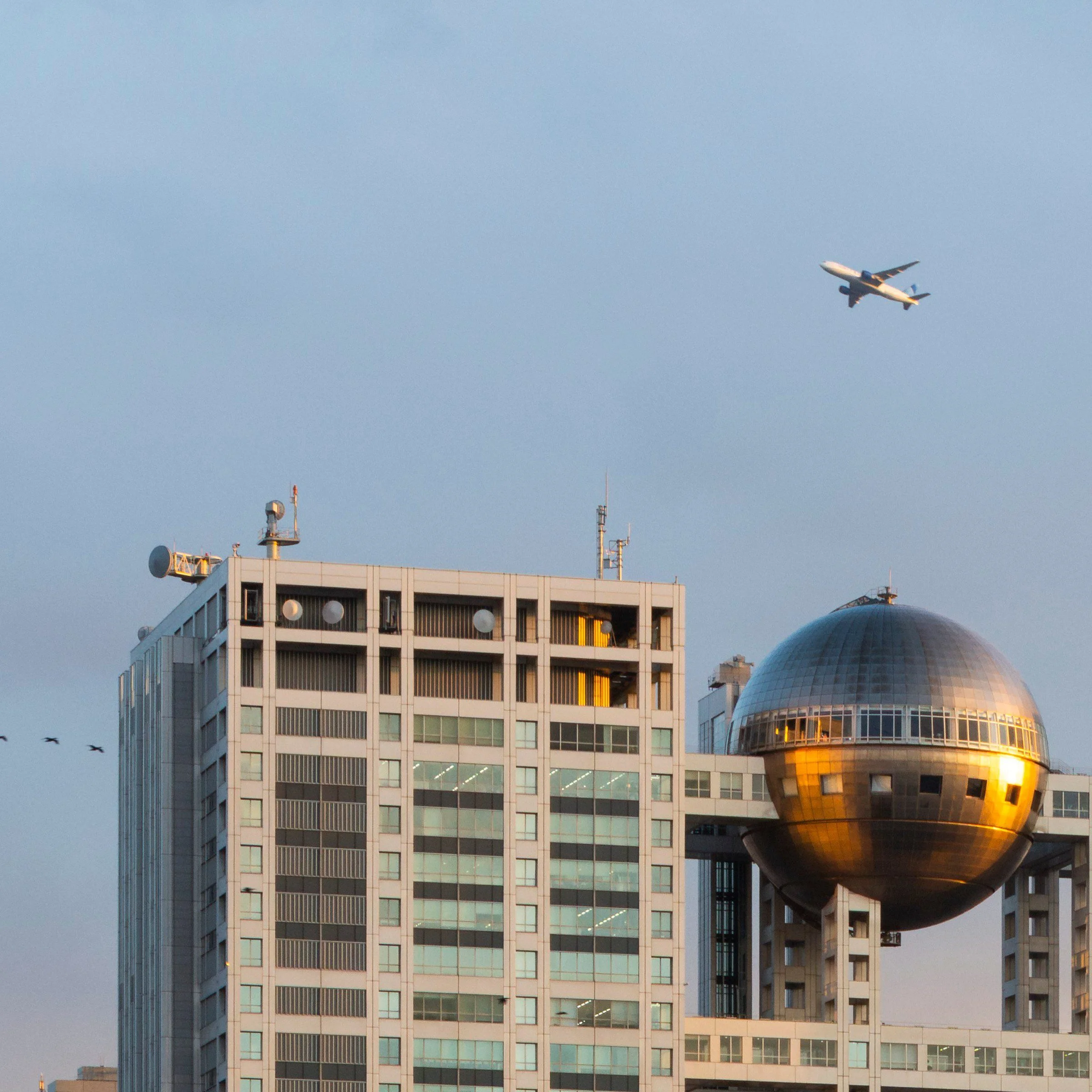 Coconut Mall print close up, gold observation sphere of the Fuji Television Headquarters, Odaiba Tokyo, by Matthew Sherren