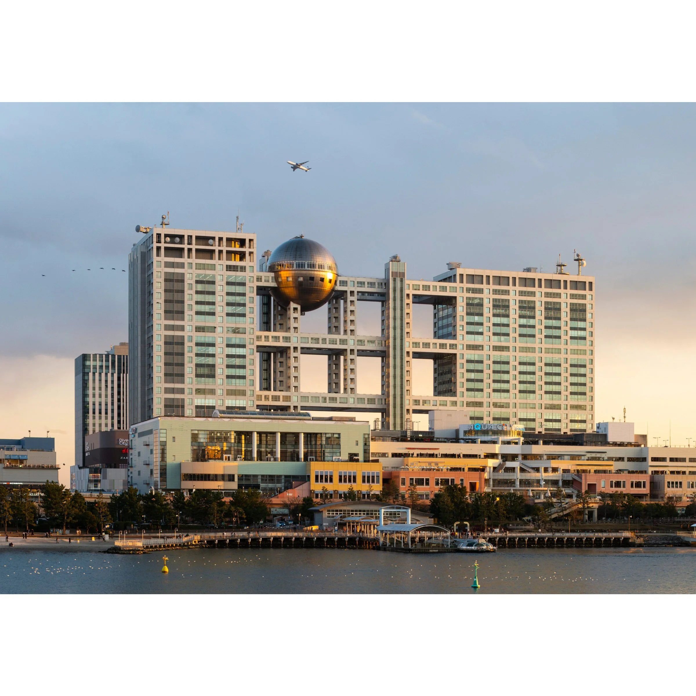Coconut Mall Fuji TV Building Tokyo sunset golden hour architecture photography print by Matthew Sherren