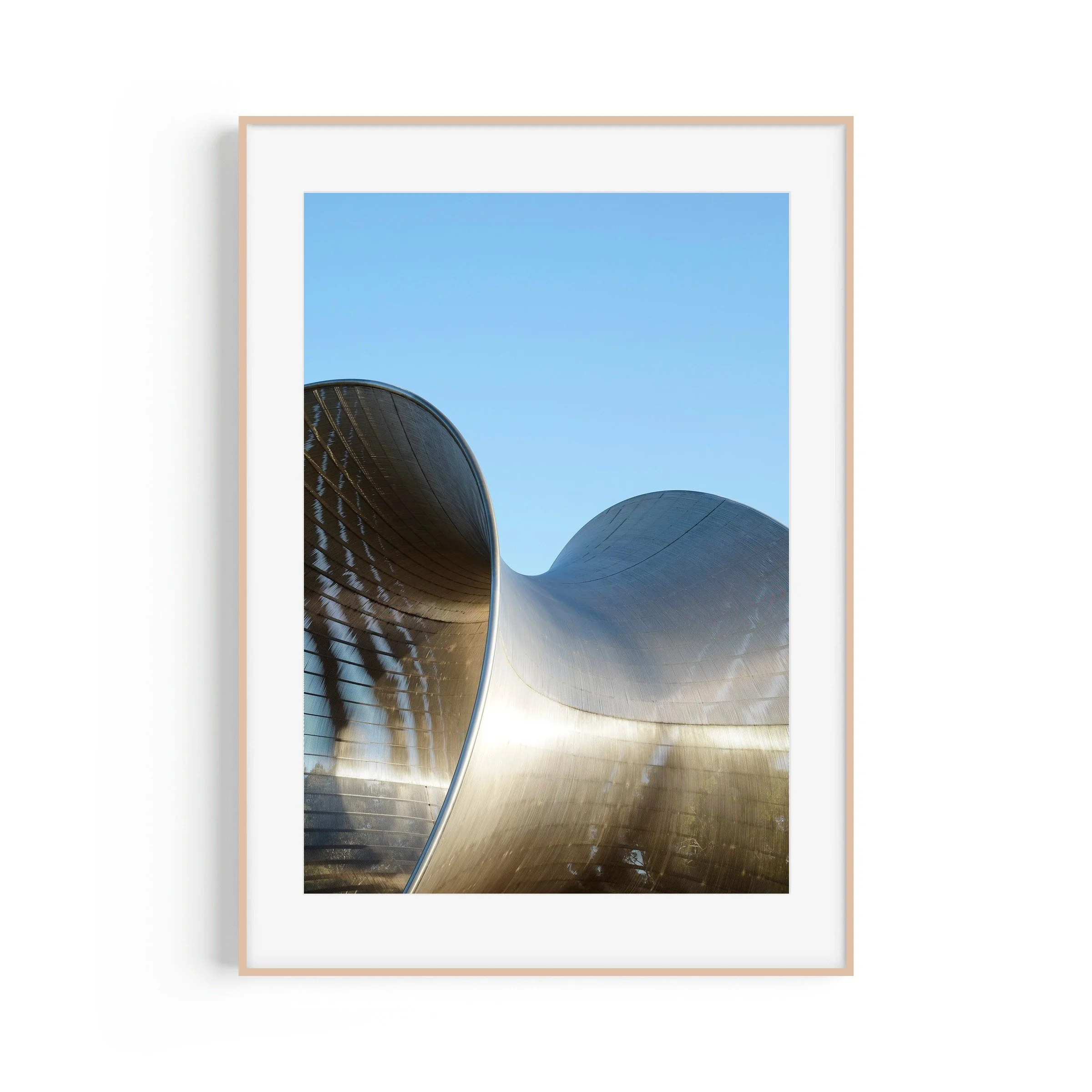 Pipedreams Maribyrnong Victoria industrial pipes minimalist photography print in brown frame with matte by Matthew Sherren
