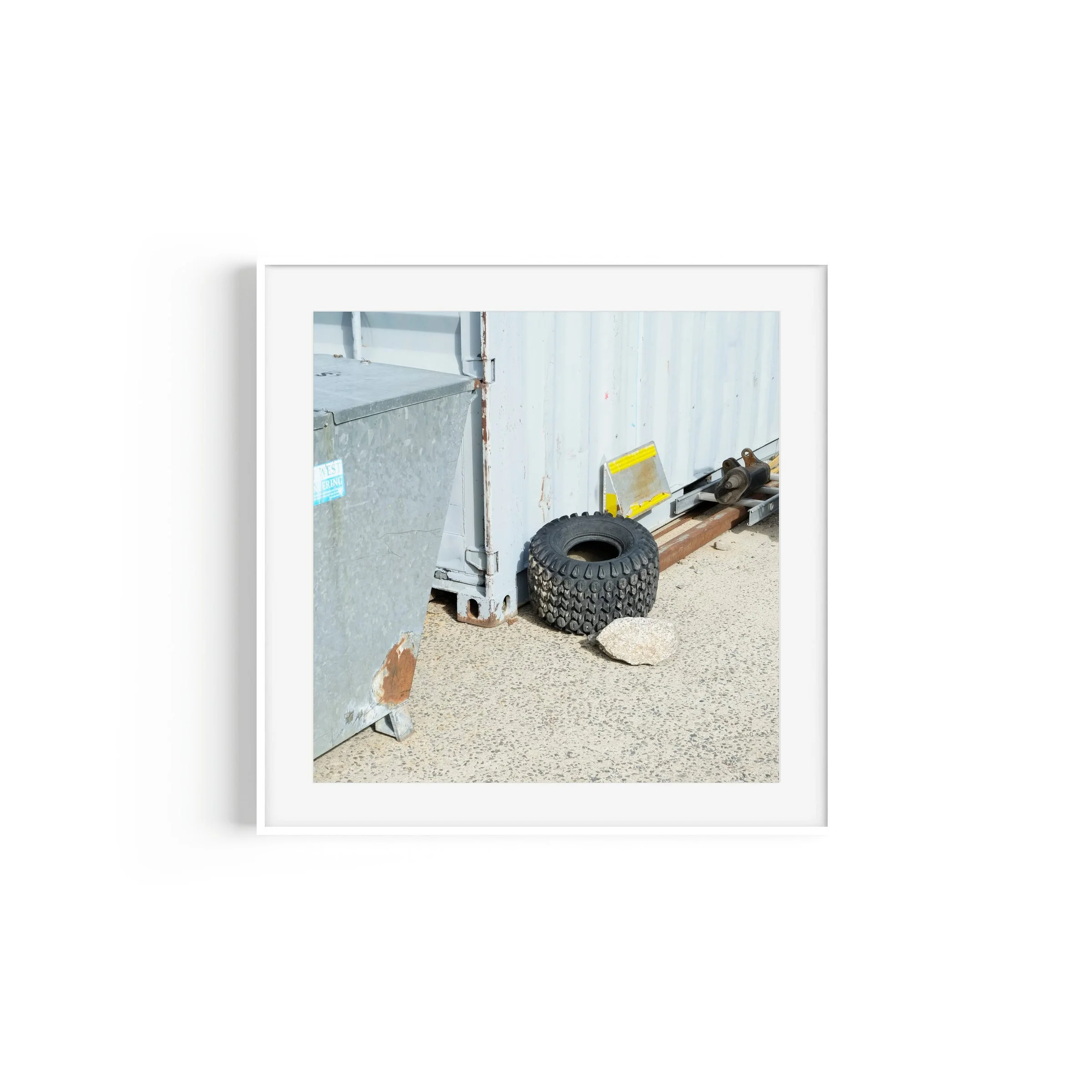Feeling Tyred bicycle tyre Smiggin Holes Kosciuszko National Park print in white frame by Matthew Sherren