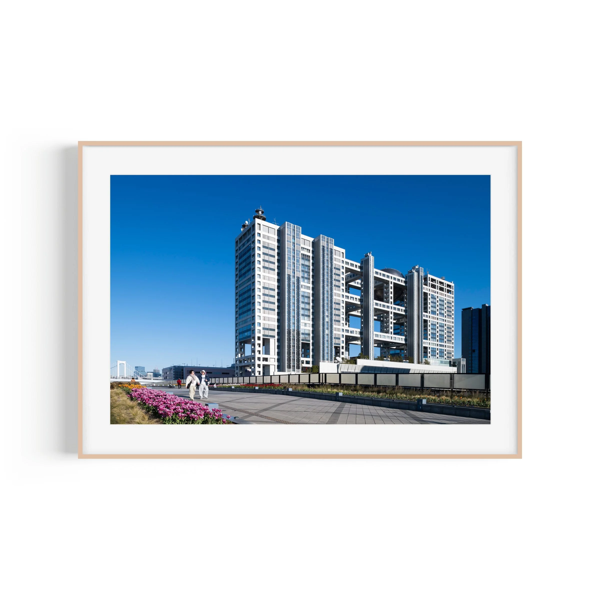 Mute City Fuji TV Headquarters Odaiba Tokyo architecture print in raw oak frame by Matthew Sherren