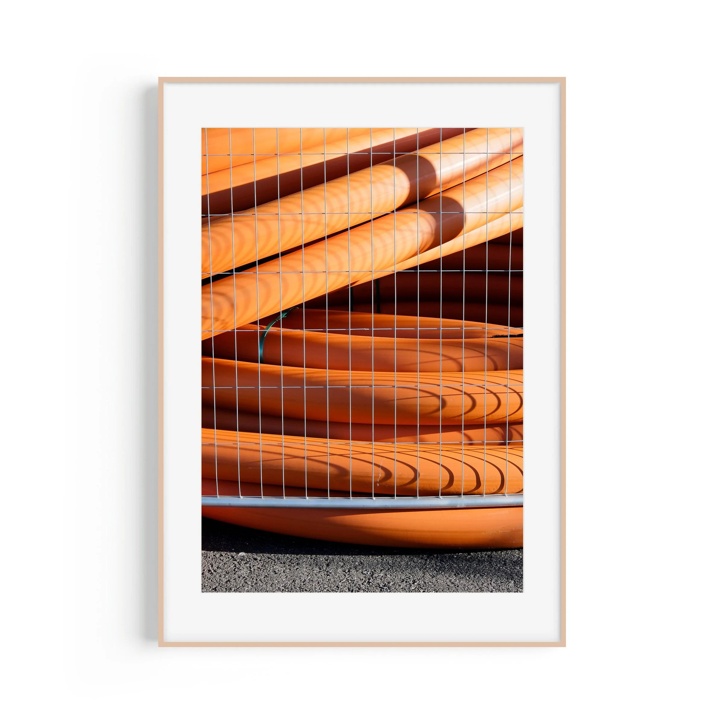 Tubes #1 Perisher Village Carpark Kosciuszko New South Wales minimalist print in raw oak frame by Matthew Sherren