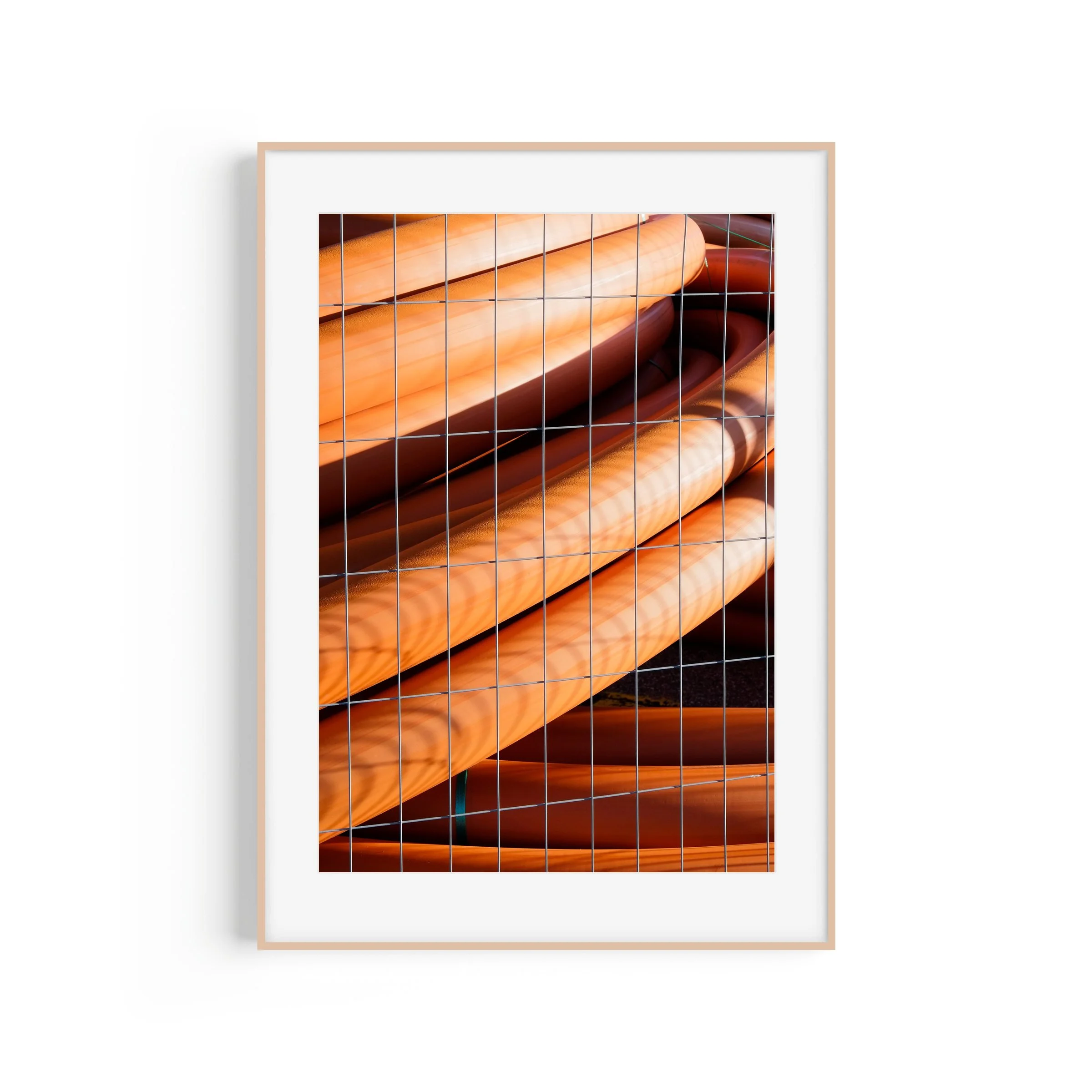 Tubes #2 Perisher Village Carpark Kosciuszko New South Wales minimalist print in raw oak frame by Matthew Sherren