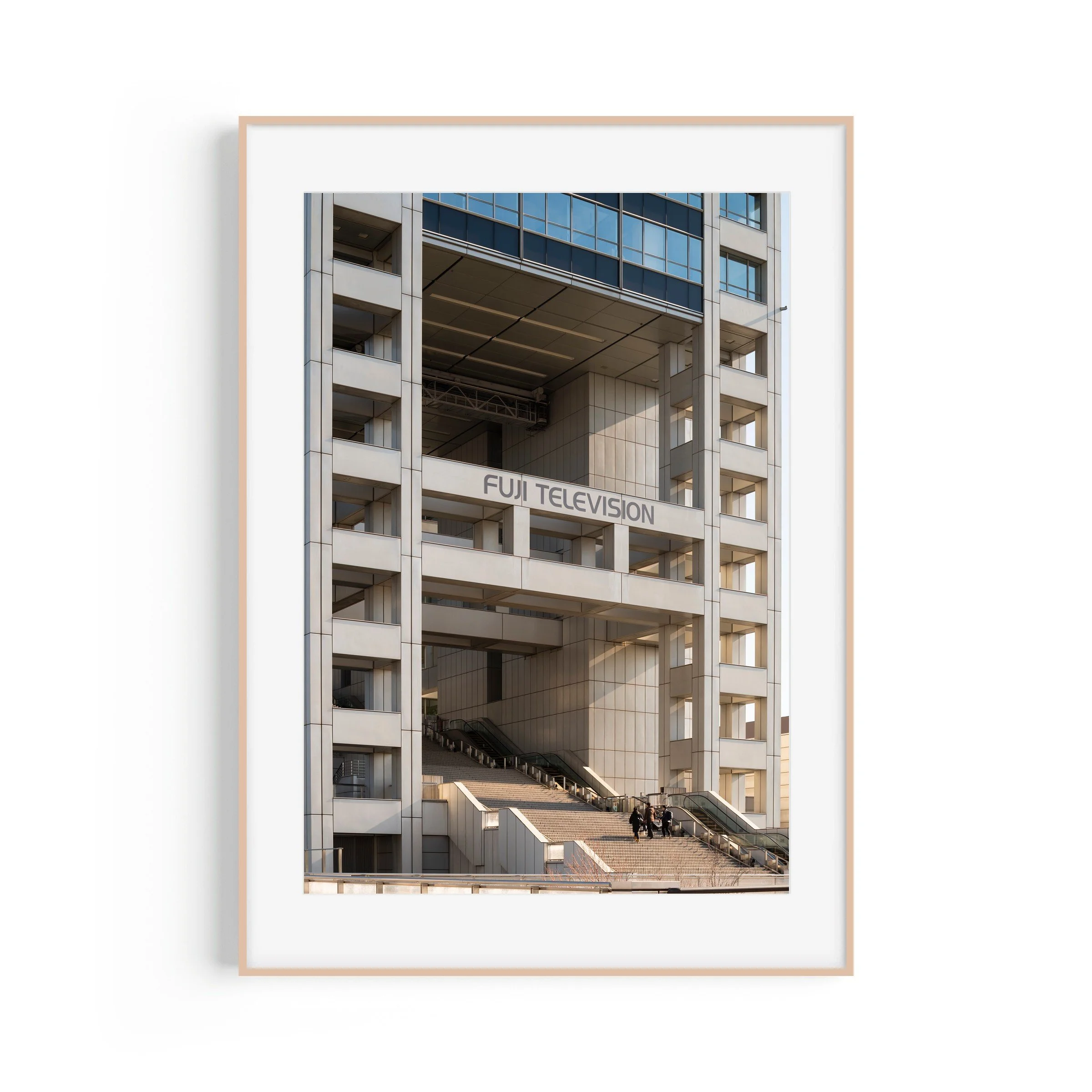Electrodrome Fuji TV Headquarters Odaiba Tokyo architecture print in raw oak frame by Matthew Sherren