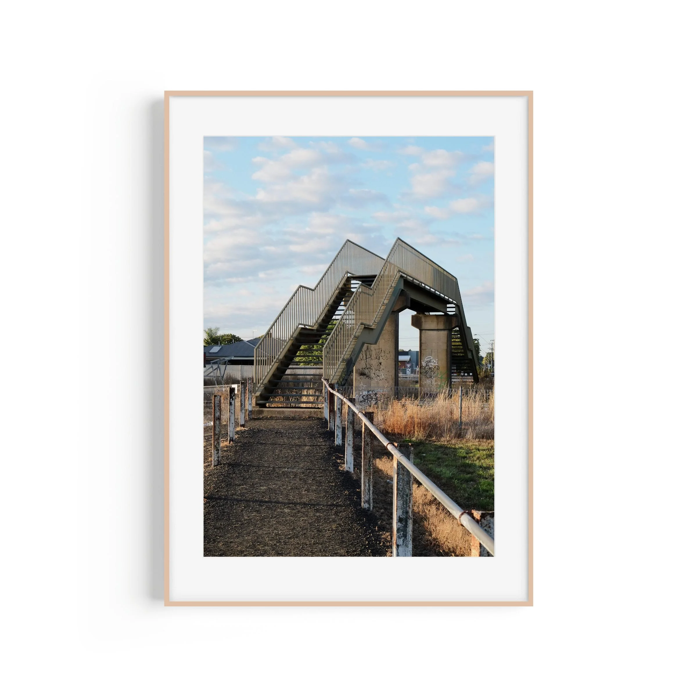 Stawell Street Bridge Ballarat Victoria street print in raw oak frame by Matthew Sherren