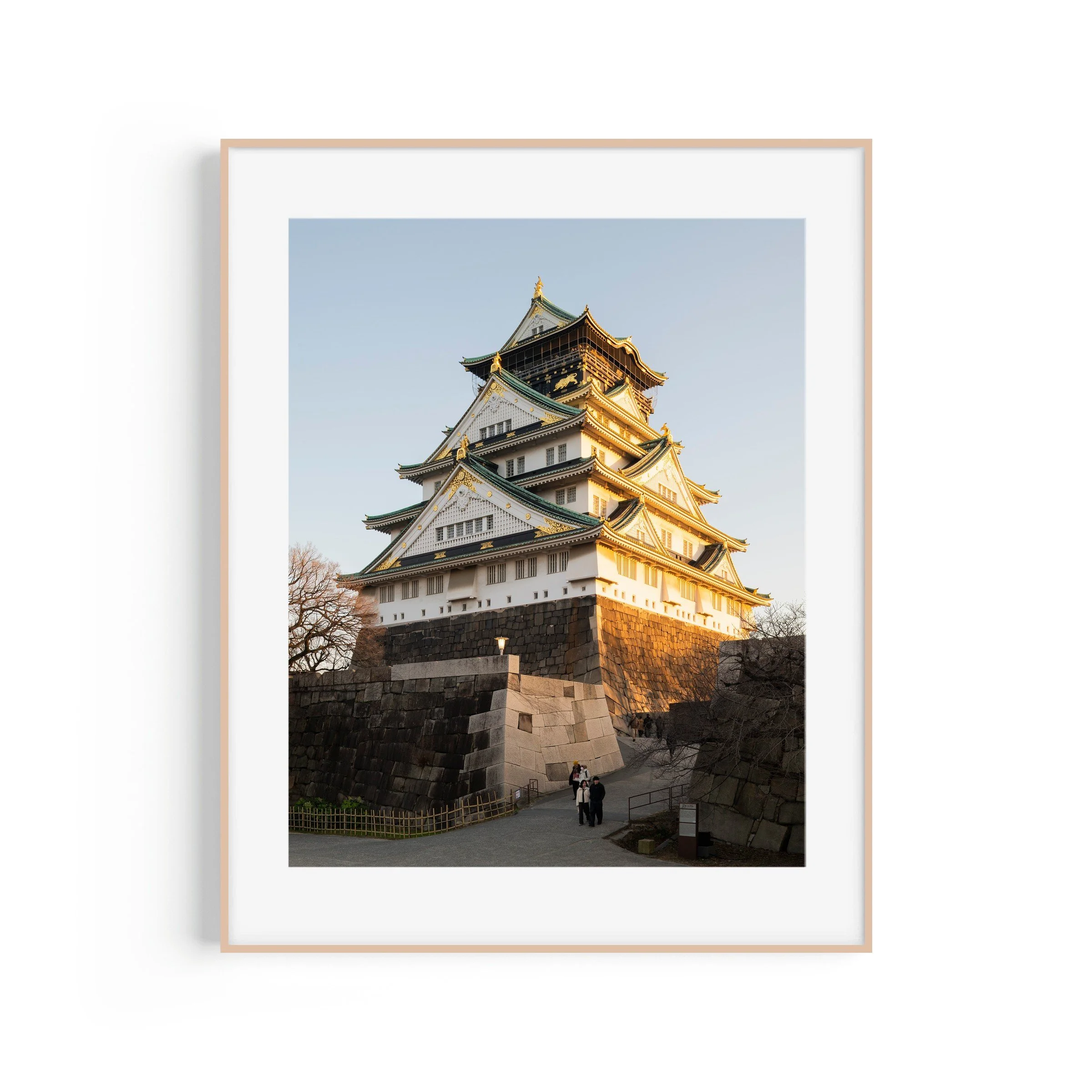 Bowser's Castle Osaka Castle Japan travel print in raw oak frame by Matthew Sherren