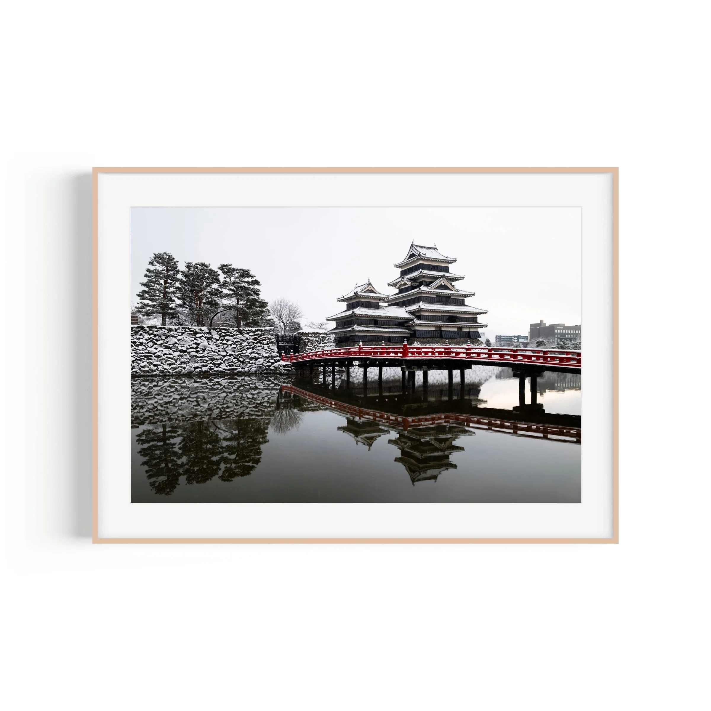 Sherbet Land Matsumoto Castle Nagano Japan travel print in raw oak frame by Matthew Sherren