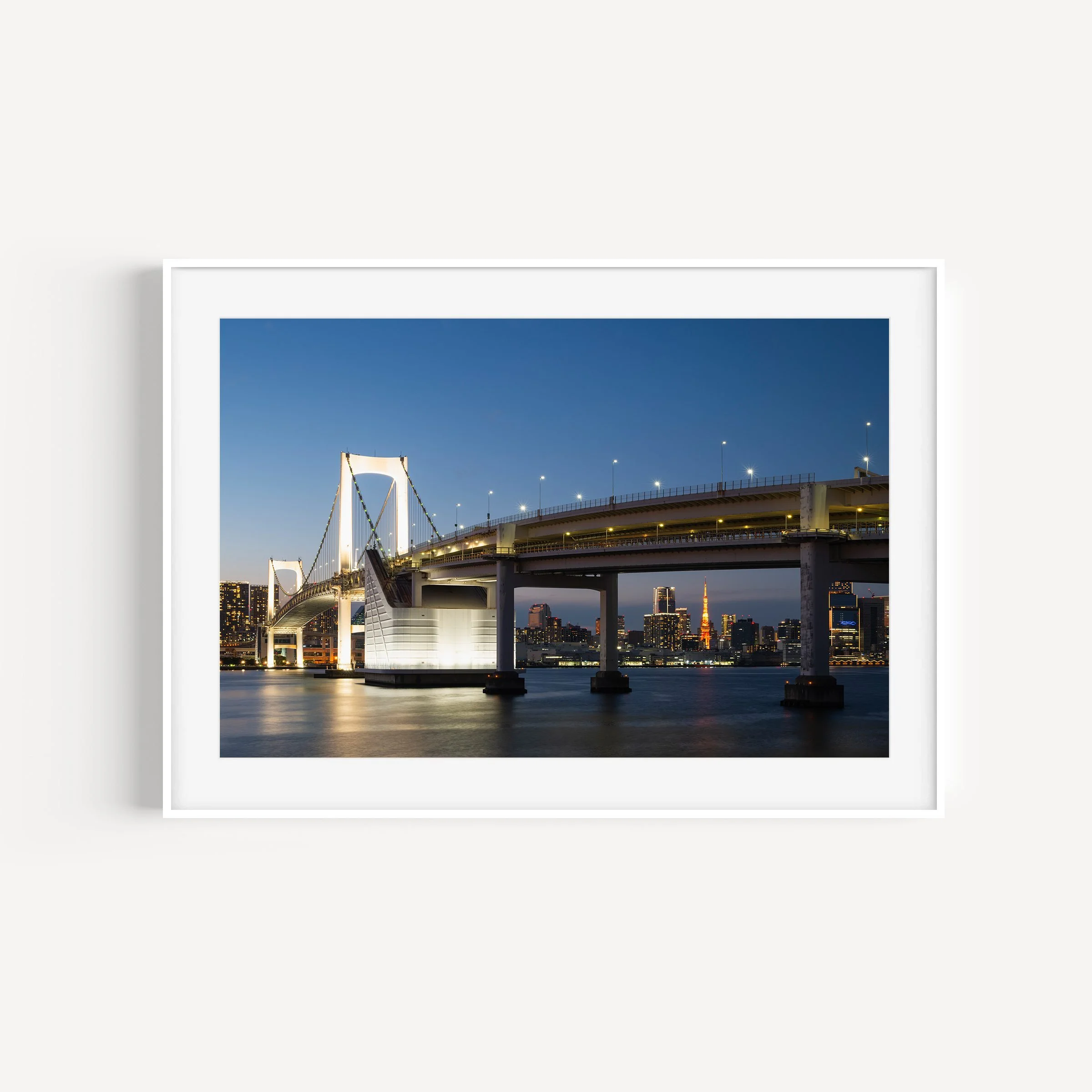 Rainbow Road wall art print mockup Rainbow Bridge Daiba Tokyo Japan Mario Kart Wii inspired fine art