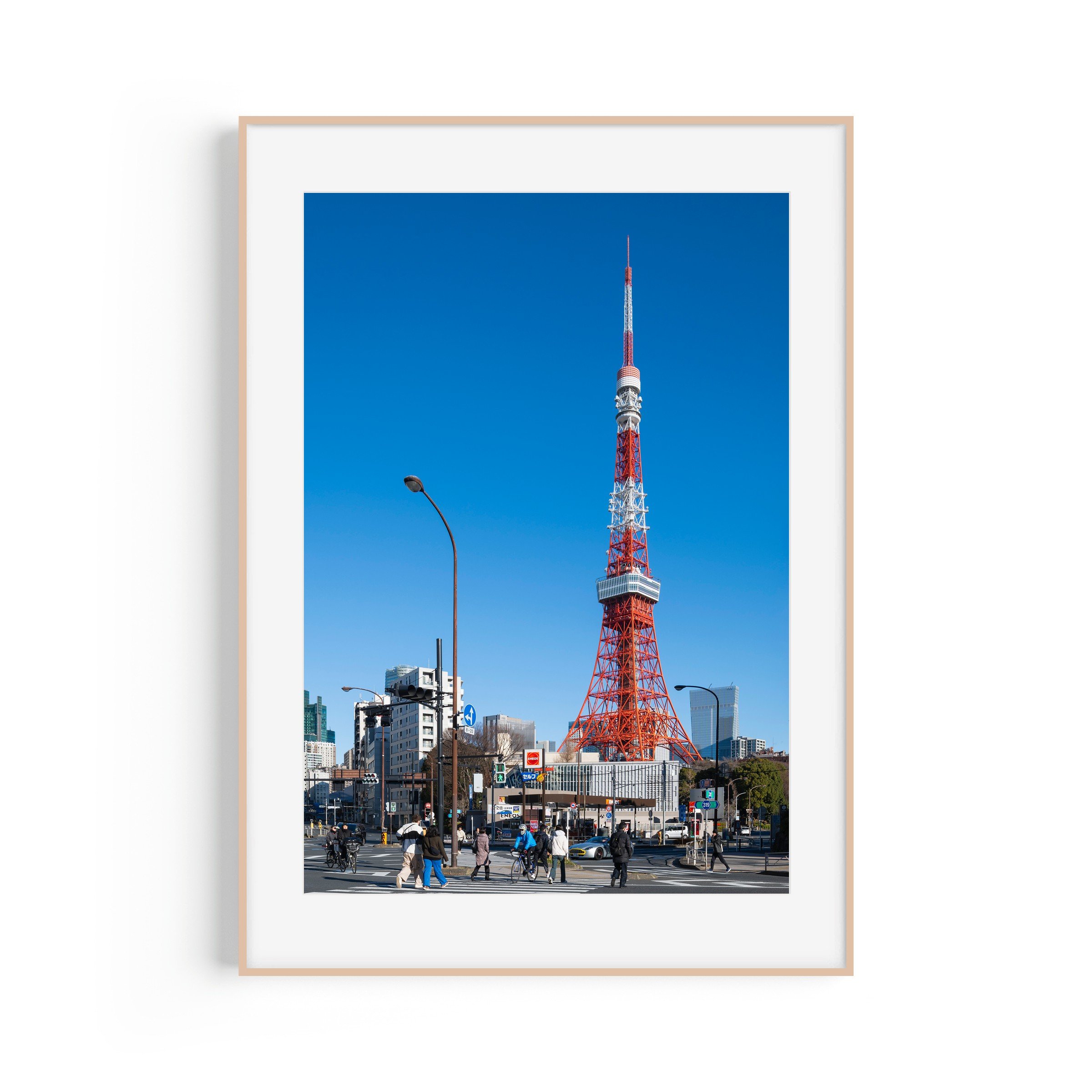 Mario Circuit Tokyo Tower Japan print in raw oak frame wall display by Matthew Sherren