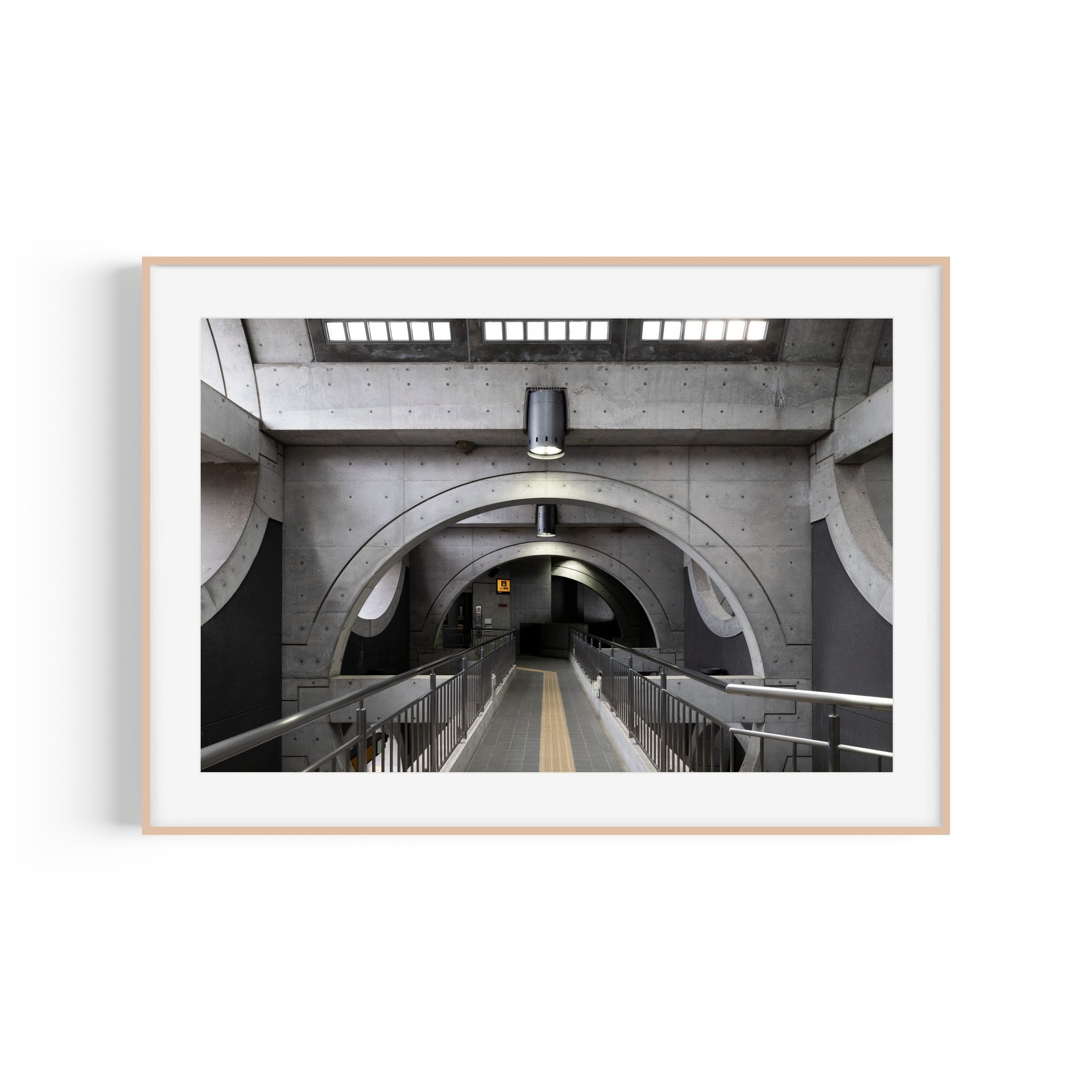 Banshee Boardwalk Keihan Uji Station Kyoto Japan architecture print in raw oak frame by Matthew Sherren