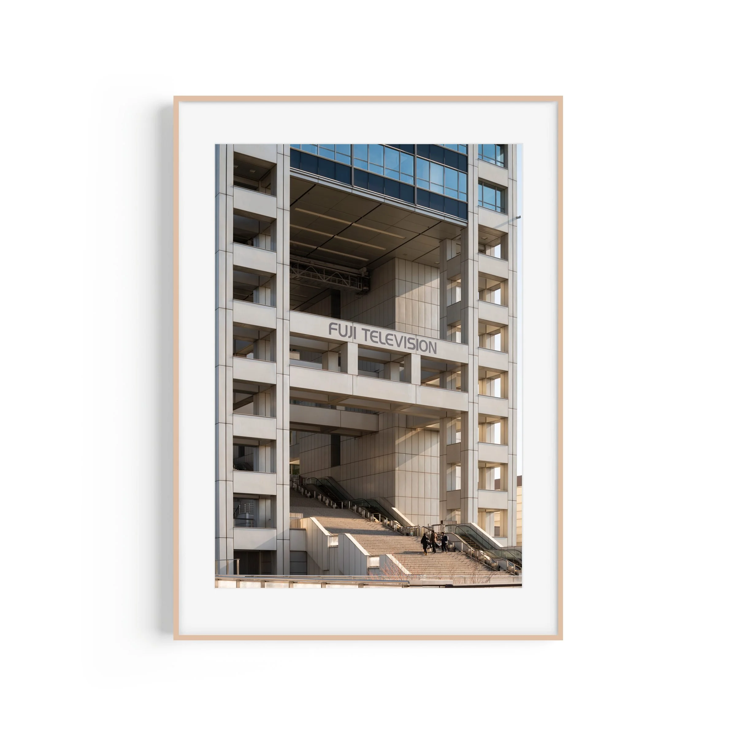 Electrodrome Fuji TV Headquarters Odaiba Tokyo architecture print in raw oak frame by Matthew Sherren