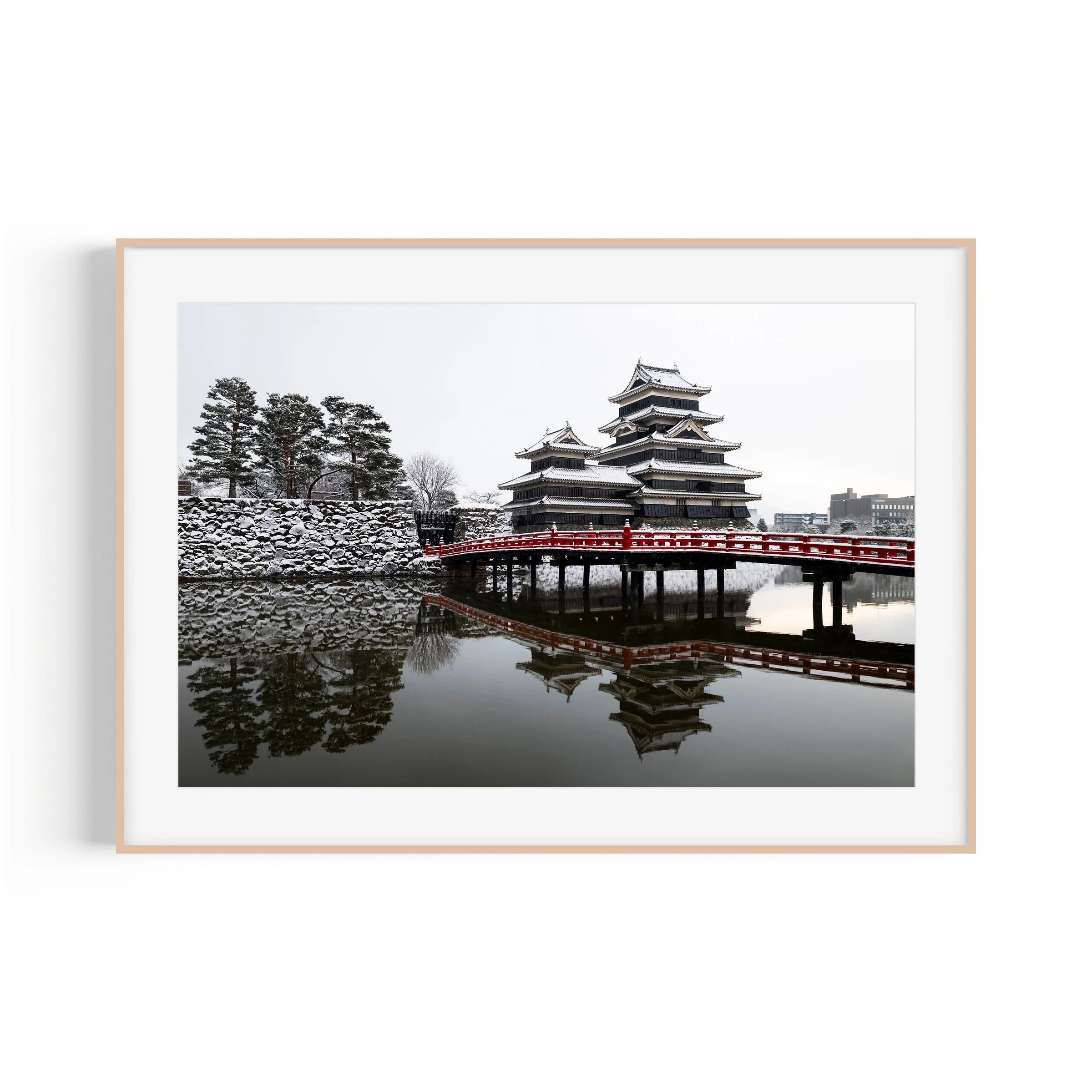 Sherbet Land Matsumoto Castle Nagano Japan travel print in raw oak frame by Matthew Sherren