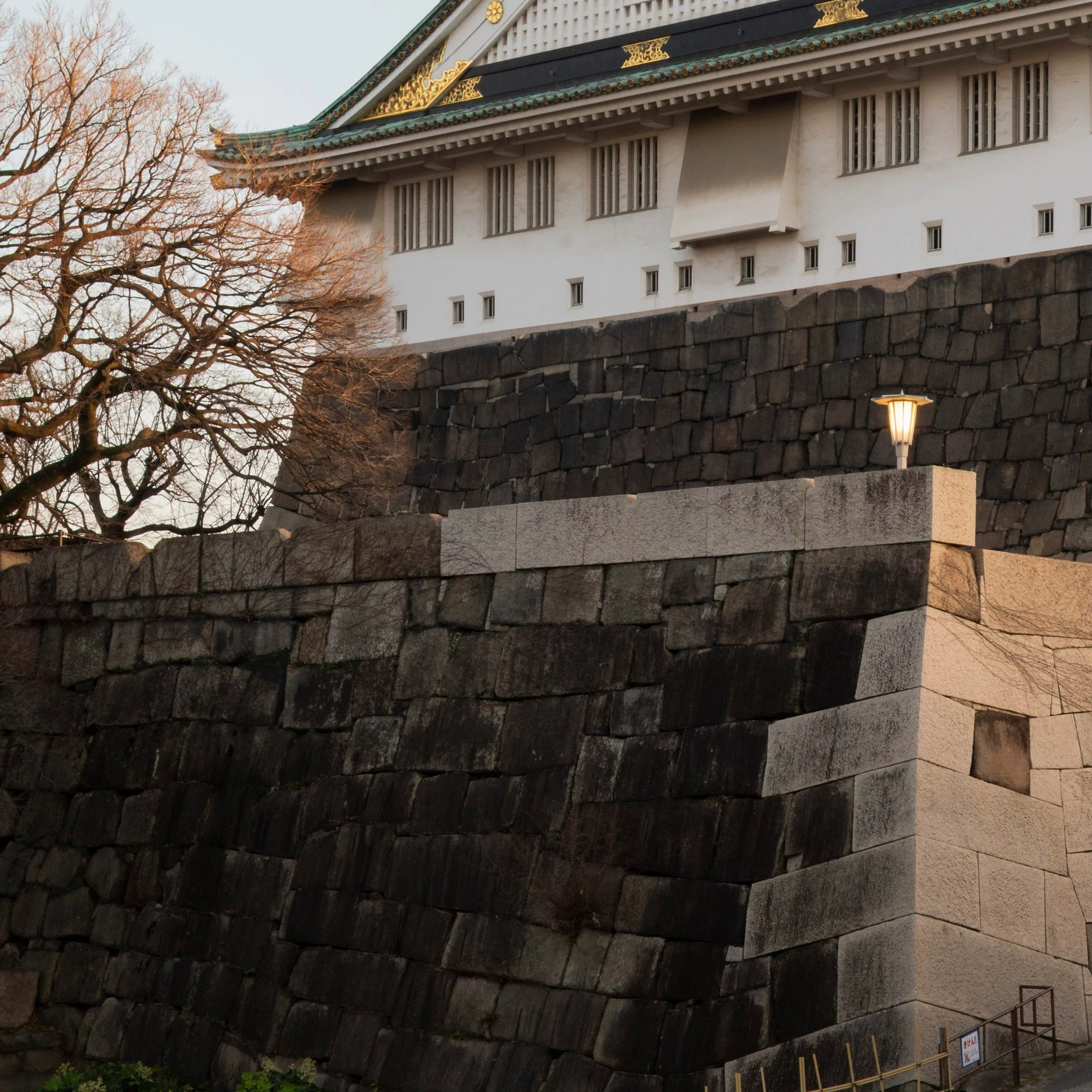 Massive stone blocks at the base of Osaka Castle, Osaka, Japan