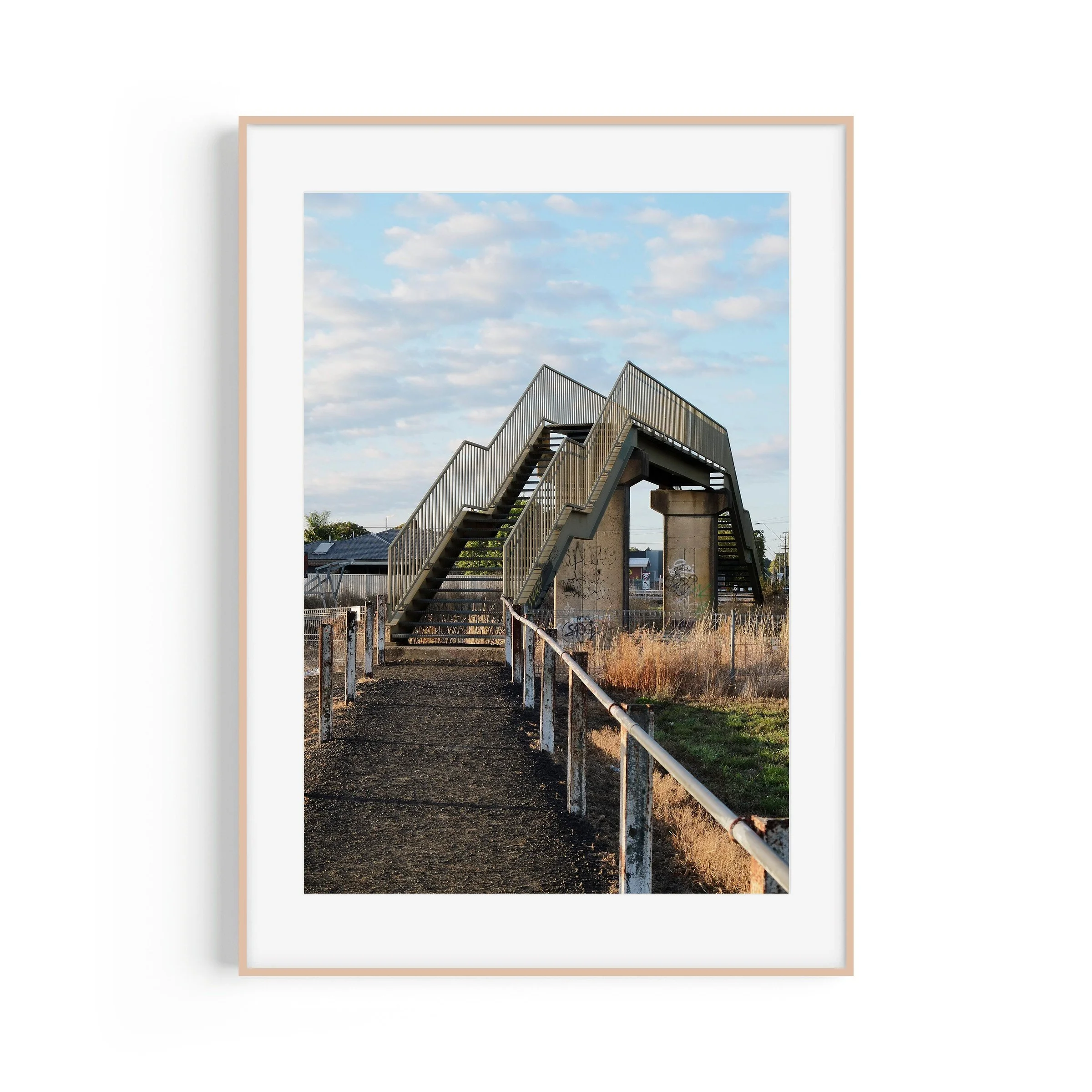 Stawell Street Bridge Ballarat Victoria street print in raw oak frame by Matthew Sherren