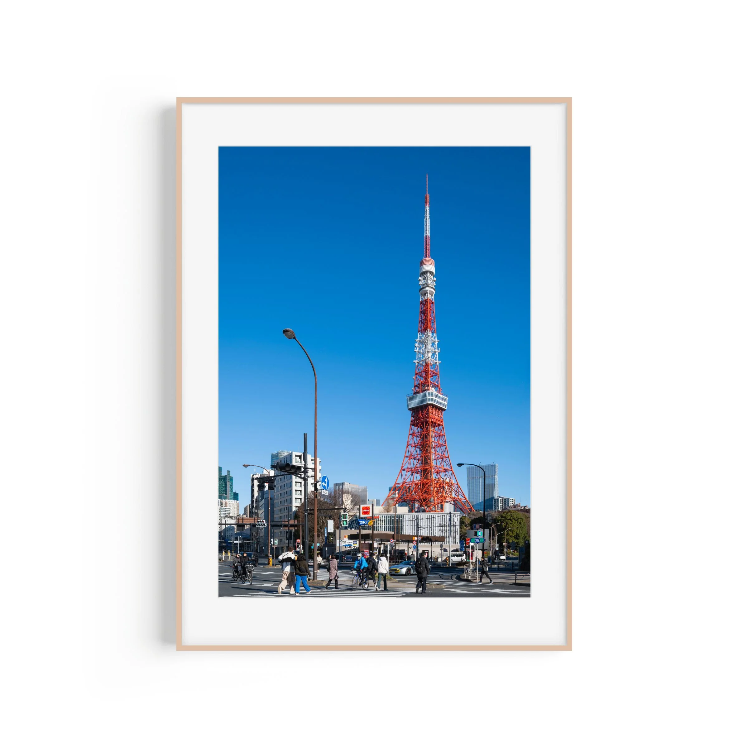 Mario Circuit Tokyo Tower Japan print in raw oak frame wall display by Matthew Sherren