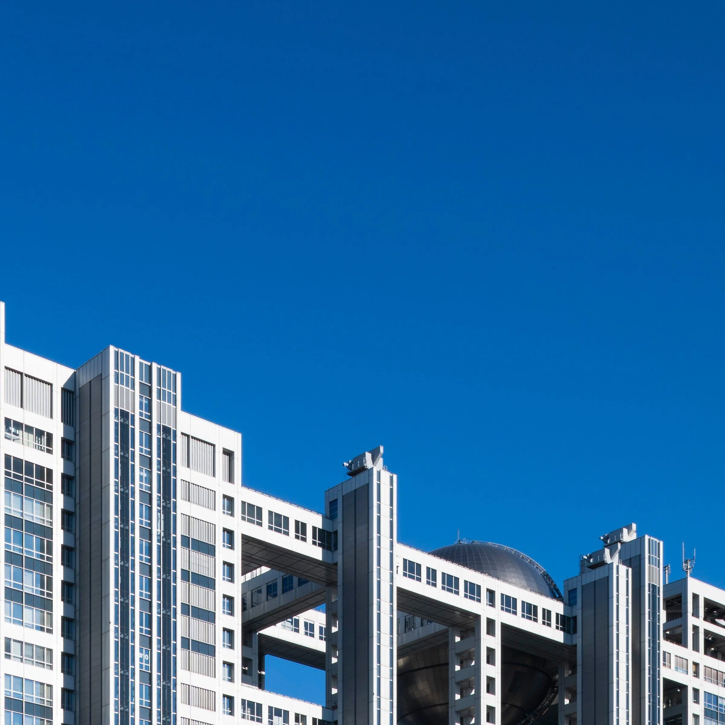 Stacked balconies on the tower's facade, Odaiba, Tokyo, Japan
